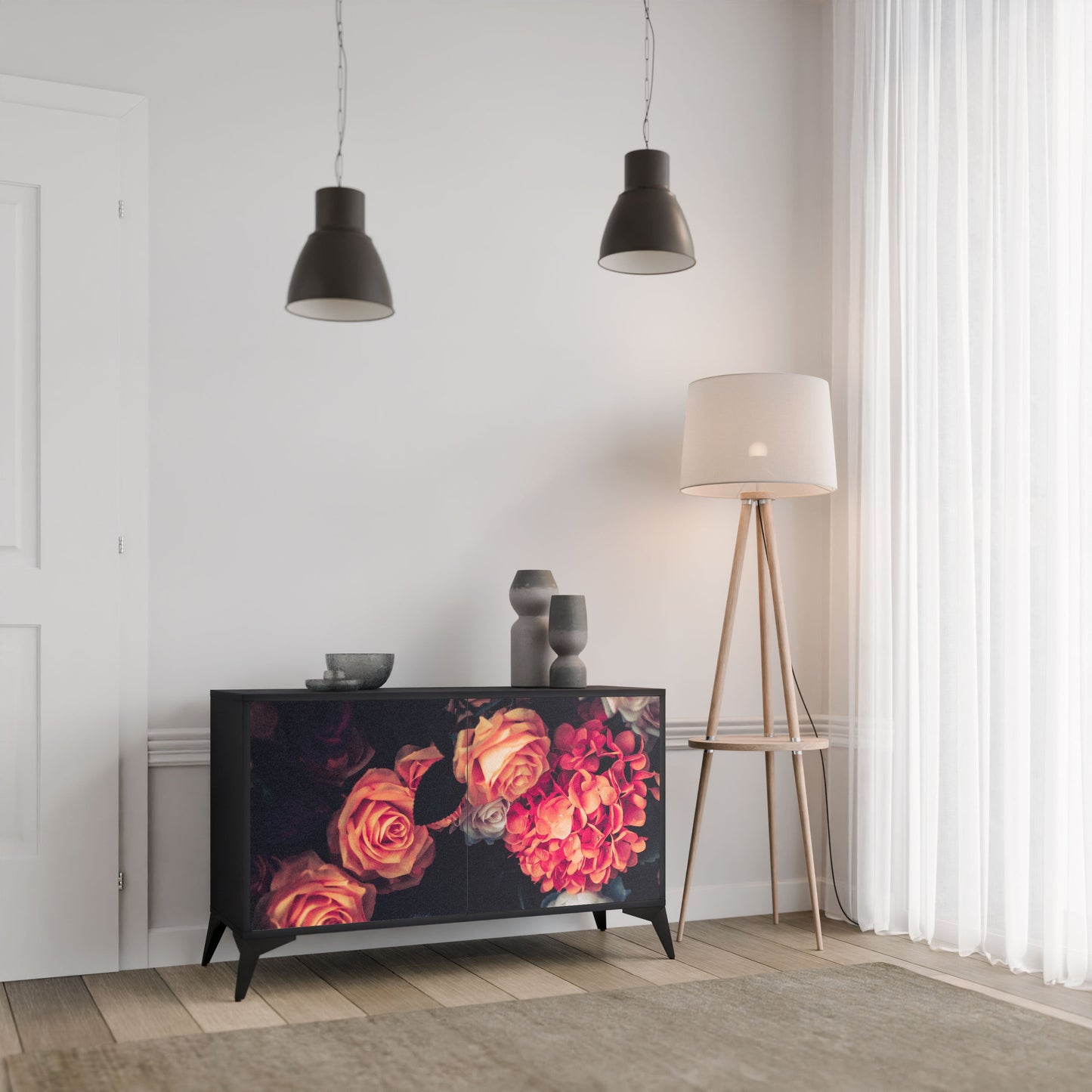 Credenza NEVERENDING BLOOM a 2 ante in finitura nera