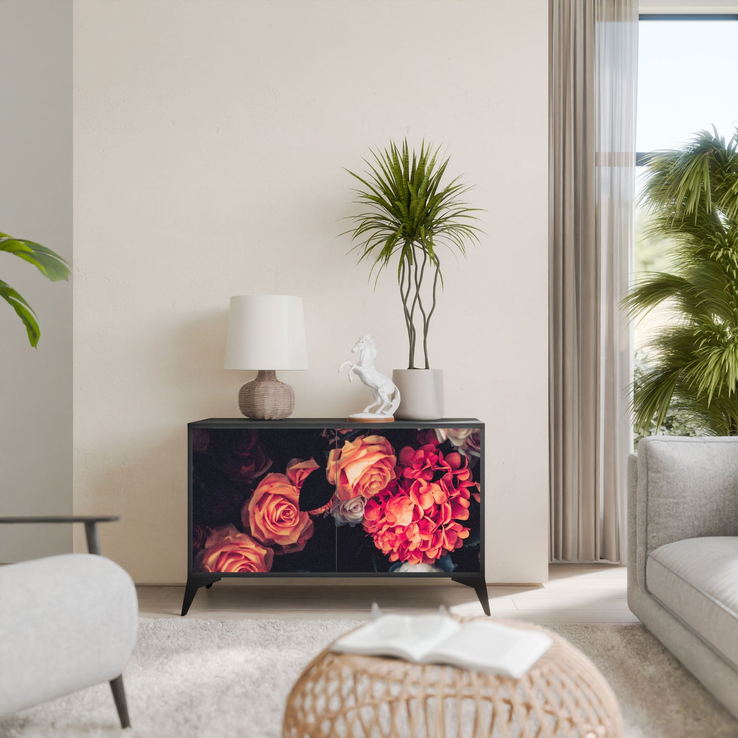 Credenza NEVERENDING BLOOM a 2 ante in finitura nera