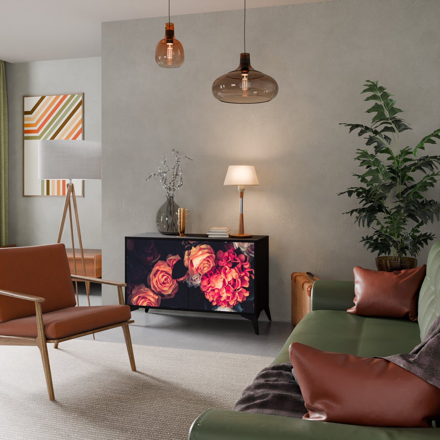 Credenza NEVERENDING BLOOM a 2 ante in finitura nera