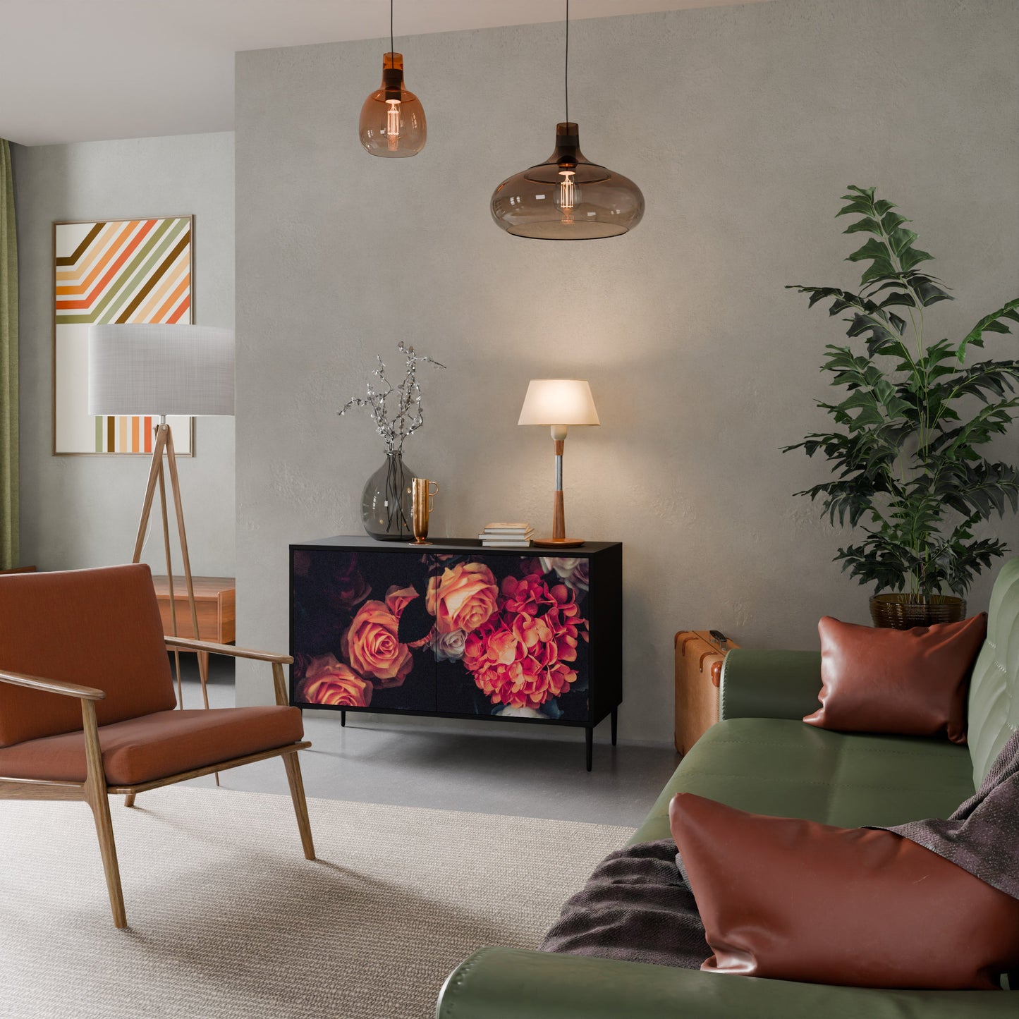 Credenza NEVERENDING BLOOM a 2 ante in finitura nera