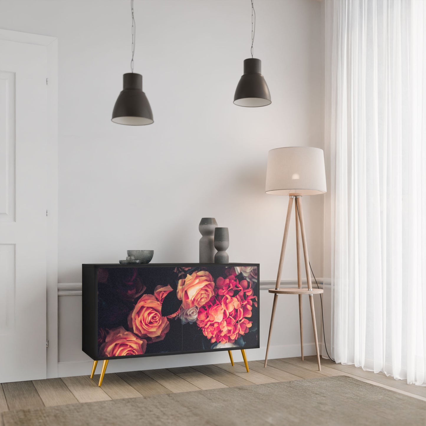 Credenza NEVERENDING BLOOM a 2 ante in finitura nera