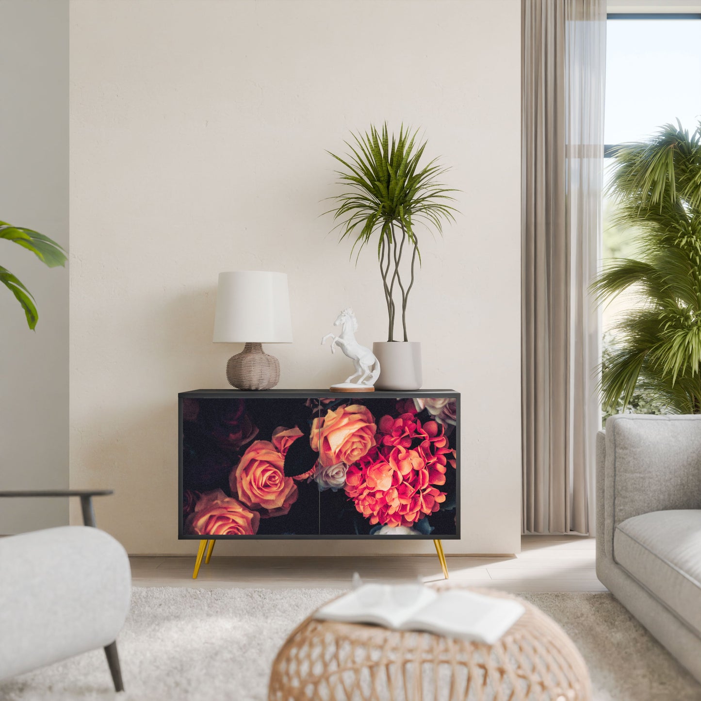 Credenza NEVERENDING BLOOM a 2 ante in finitura nera