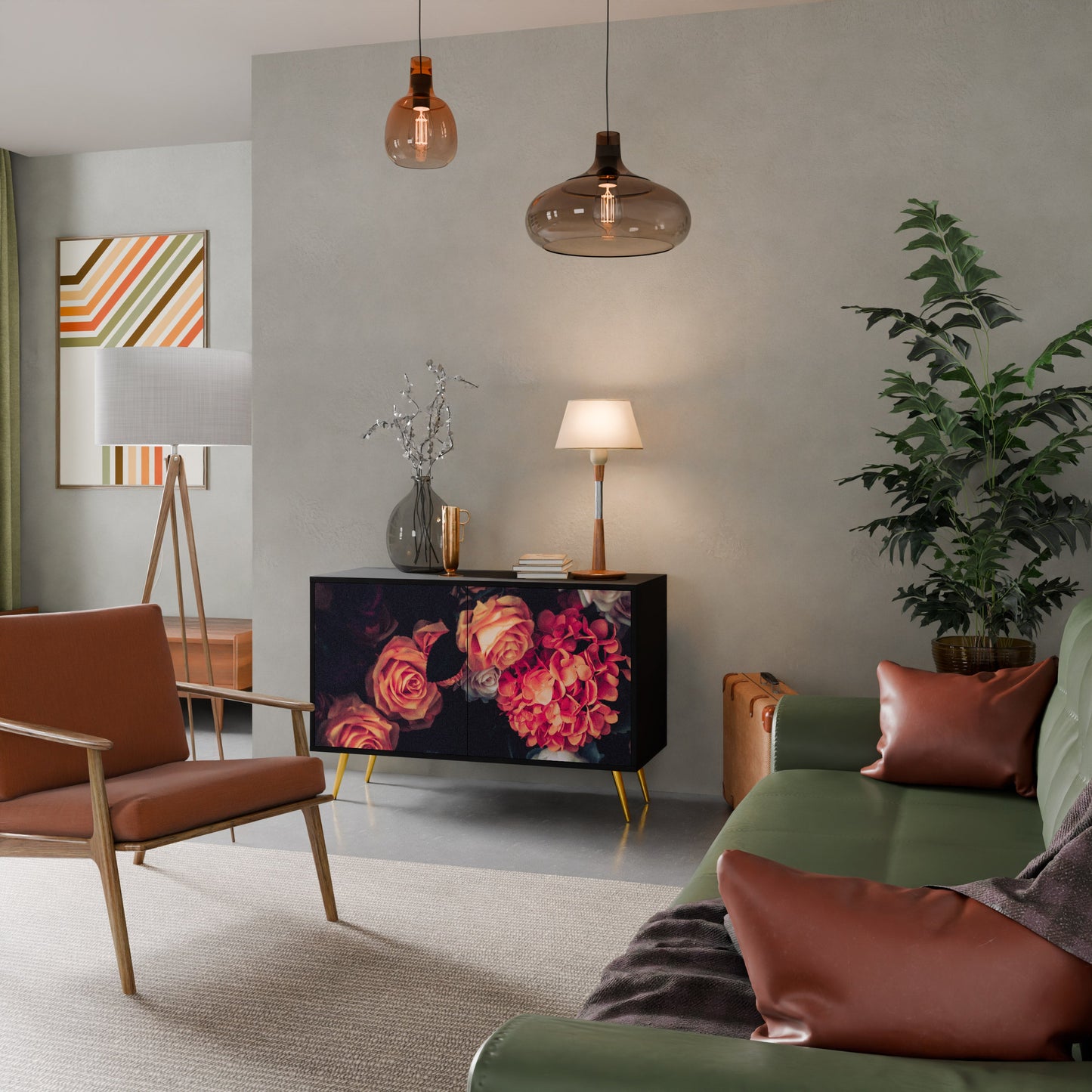 Credenza NEVERENDING BLOOM a 2 ante in finitura nera