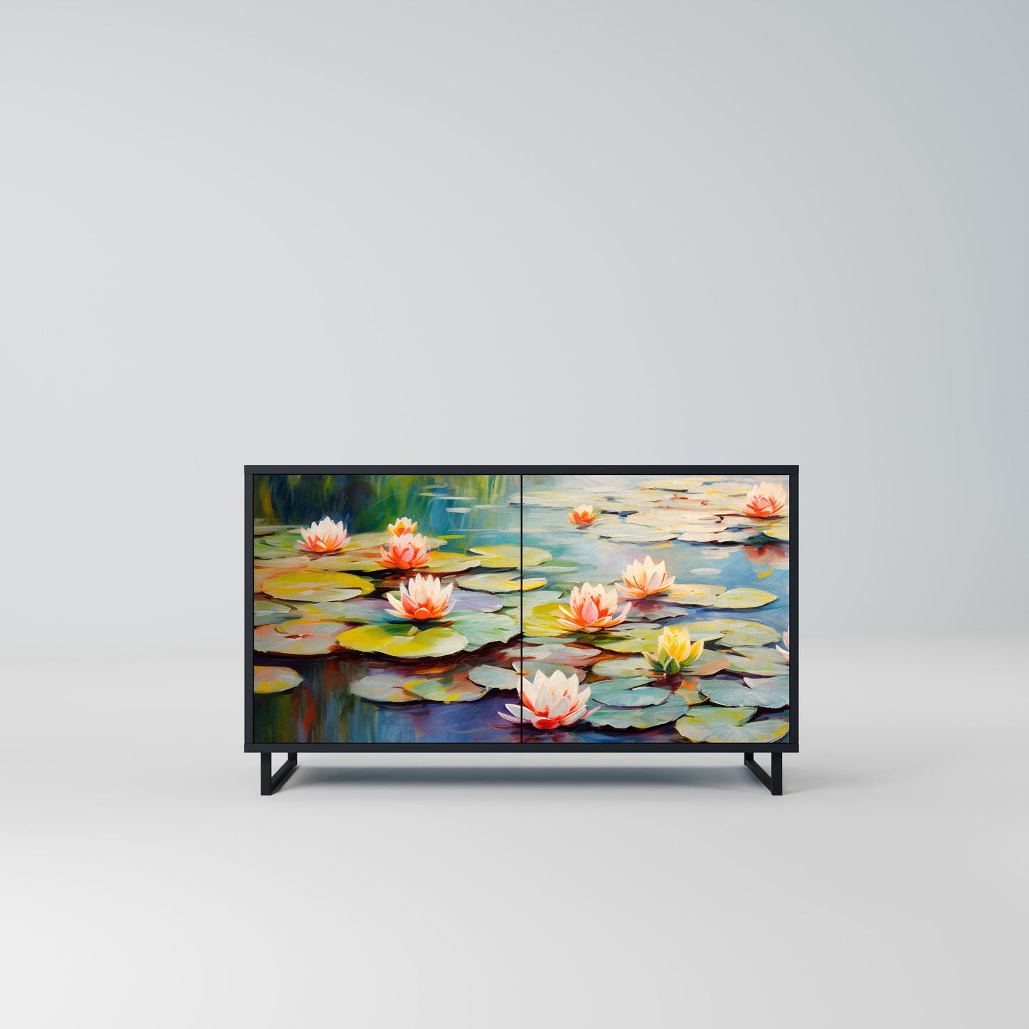 BLOOMING WATERS 2-Door Sideboard in Black Finish