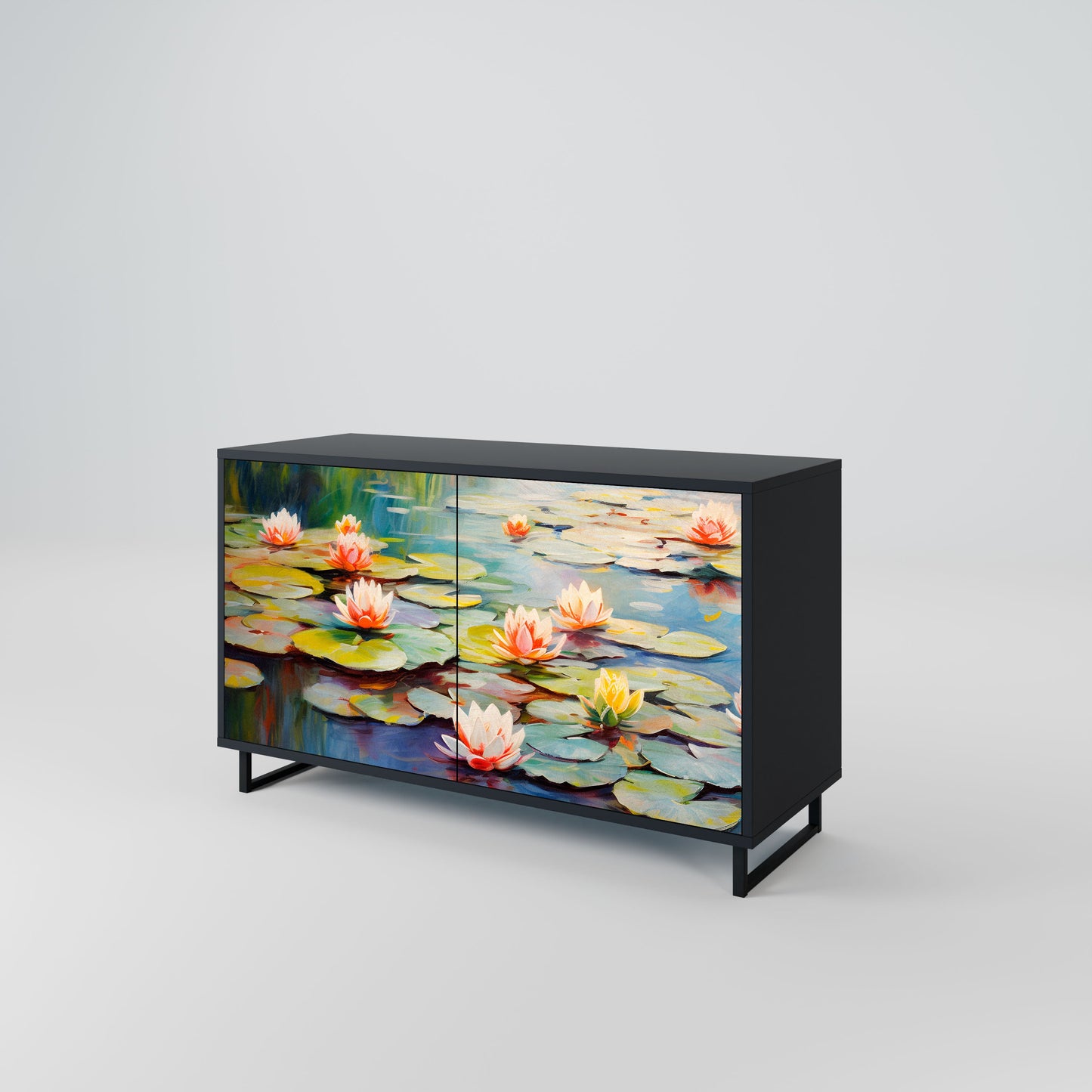 BLOOMING WATERS 2-Door Sideboard in Black Finish