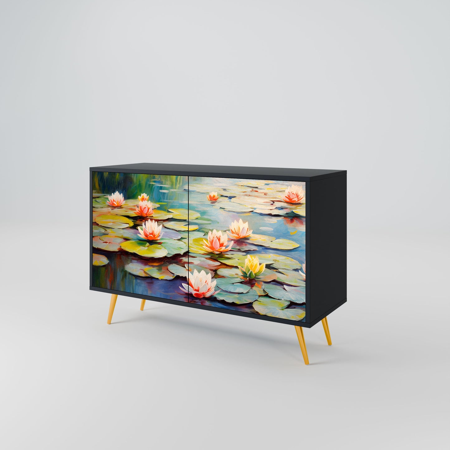 BLOOMING WATERS 2-Door Sideboard in Black Finish