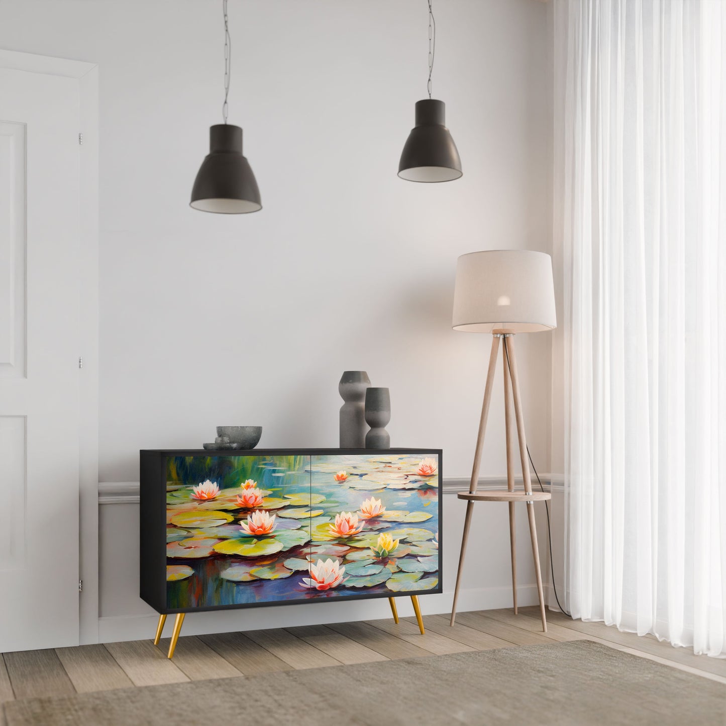 BLOOMING WATERS 2-Door Sideboard in Black Finish