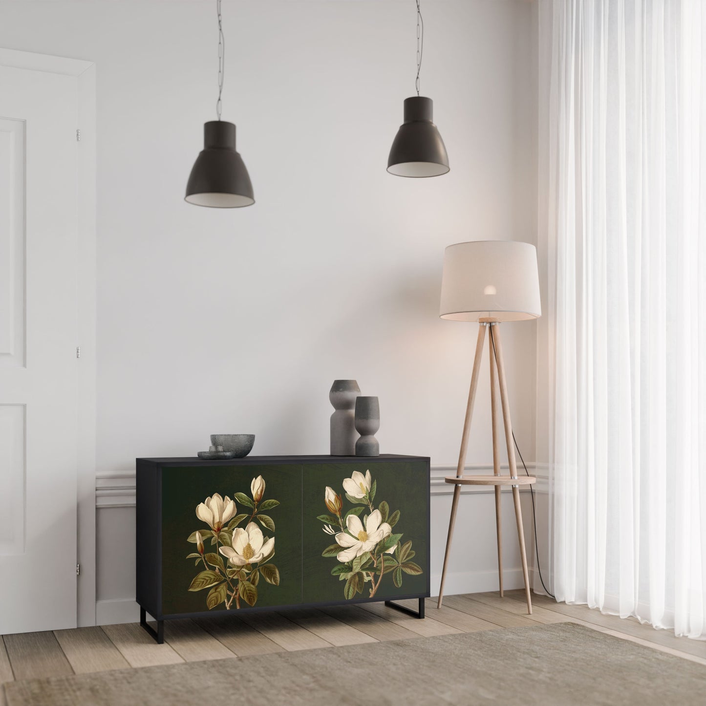 FLORAL NOIR 2-Door Sideboard in Black Finish