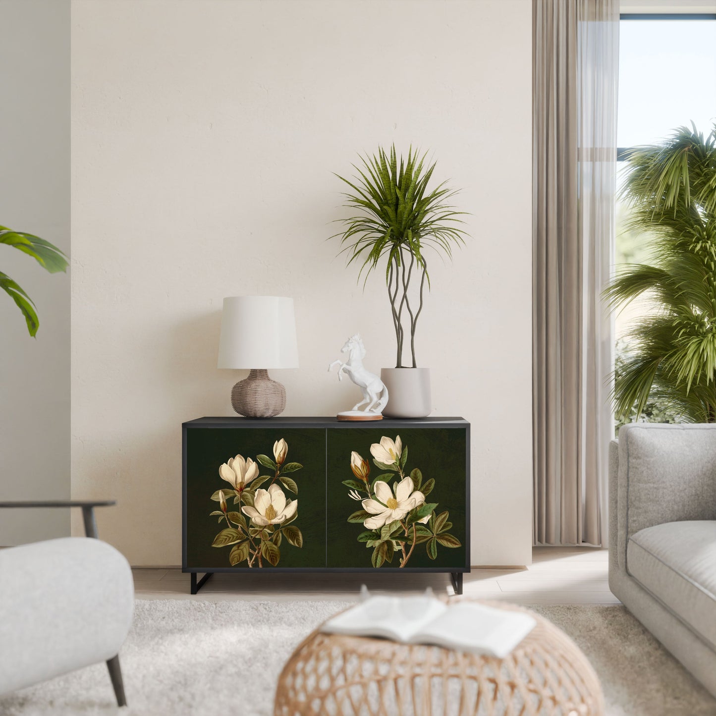 FLORAL NOIR 2-Door Sideboard in Black Finish