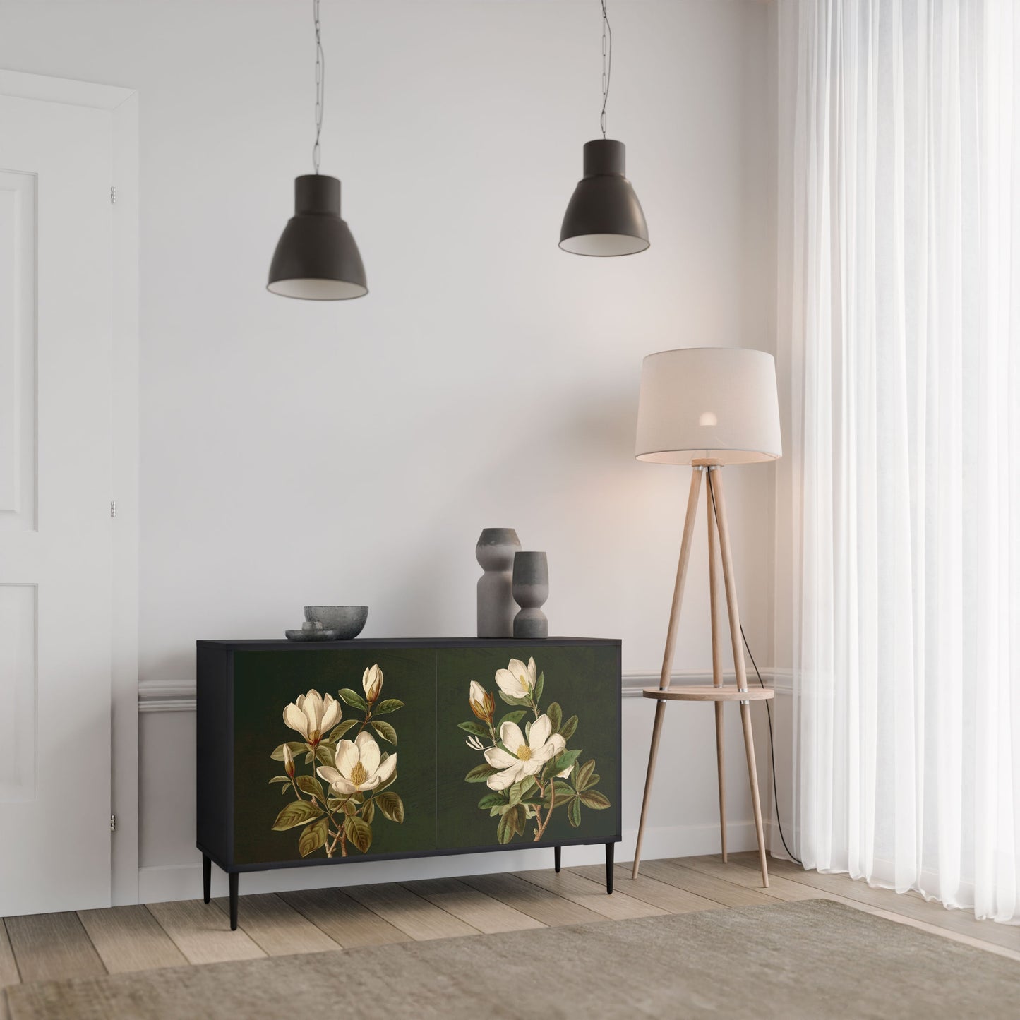 FLORAL NOIR 2-Door Sideboard in Black Finish