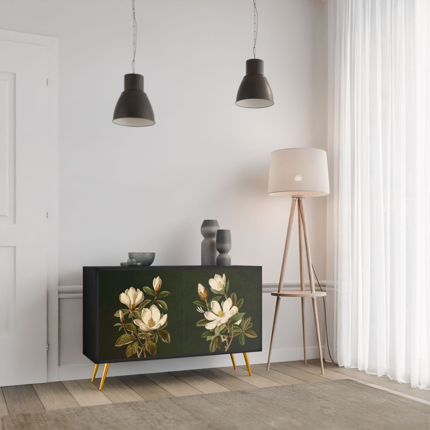 FLORAL NOIR 2-Door Sideboard in Black Finish