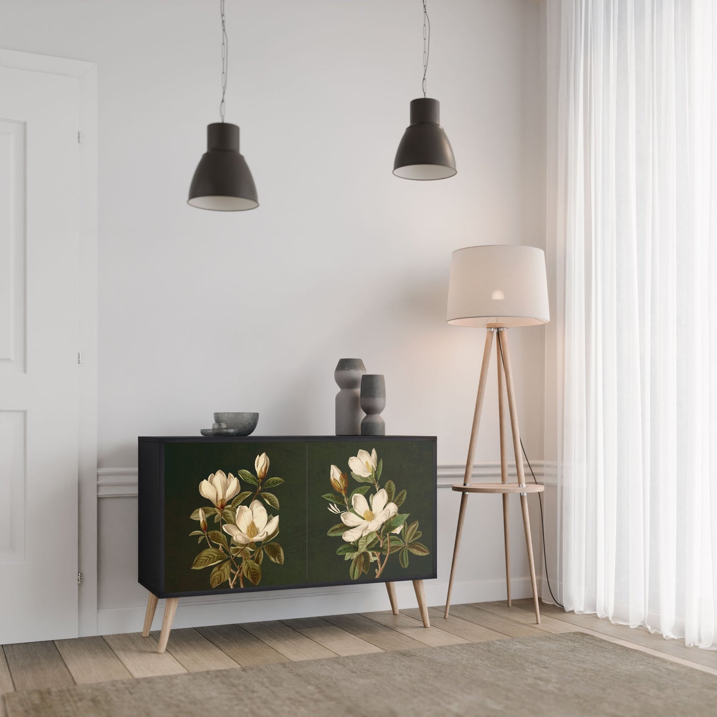 FLORAL NOIR 2-Door Sideboard in Black Finish