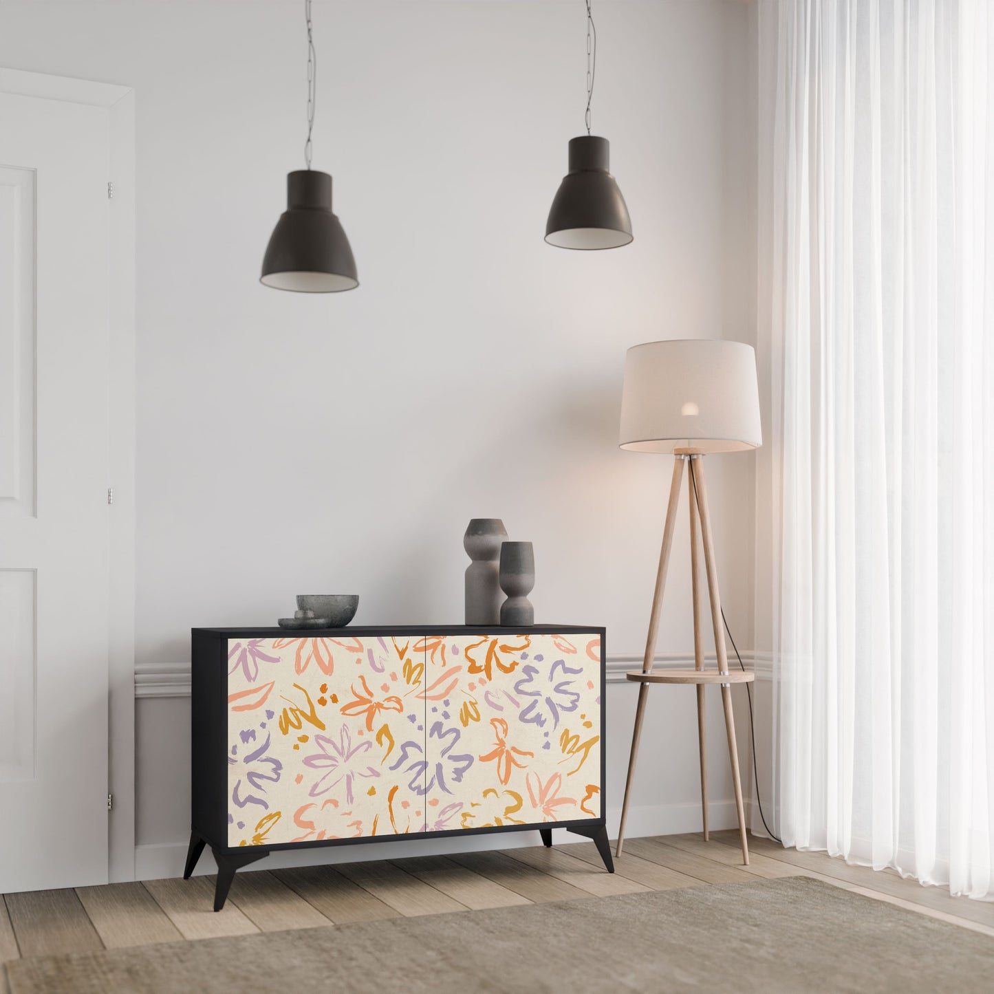 SPRING WHIMSY 2-Door Sideboard in Black Finish