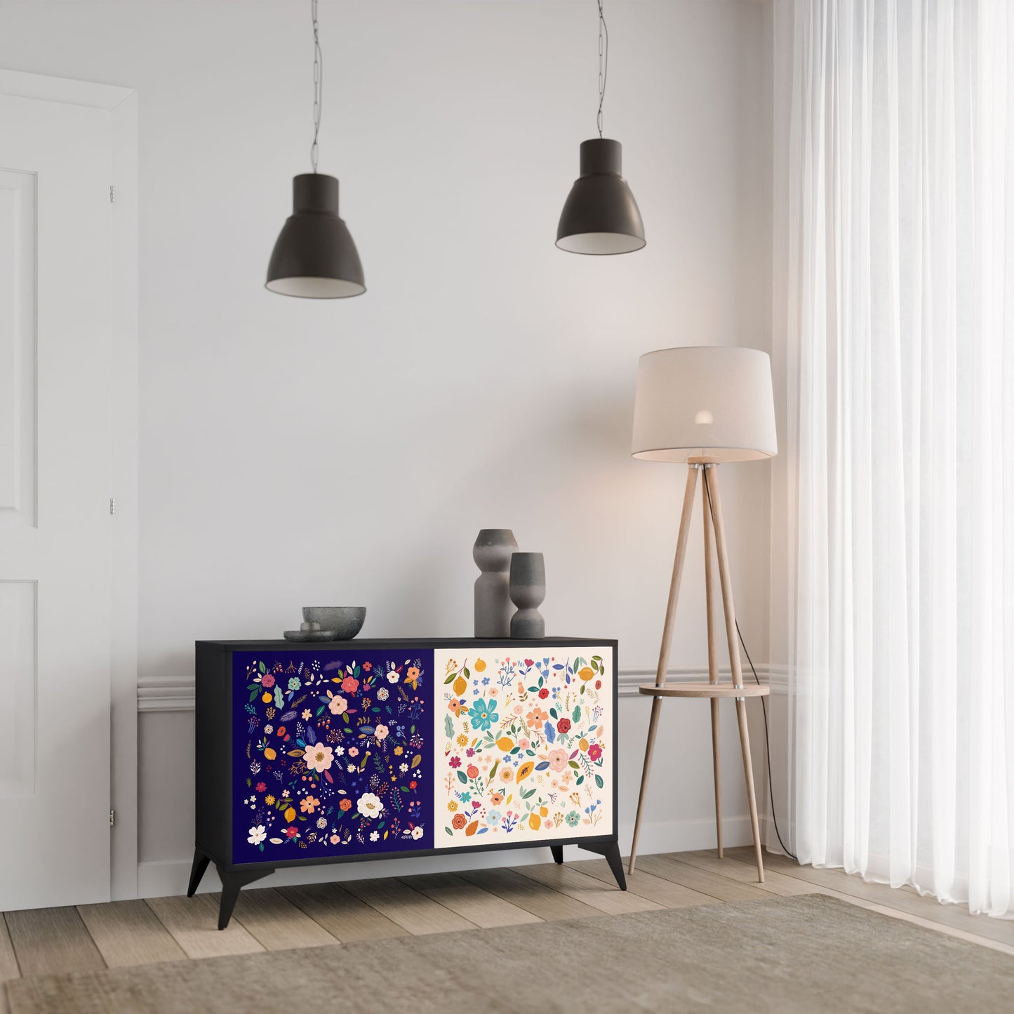 Credenza a 2 ante FLORAL COMBINATION in finitura nera