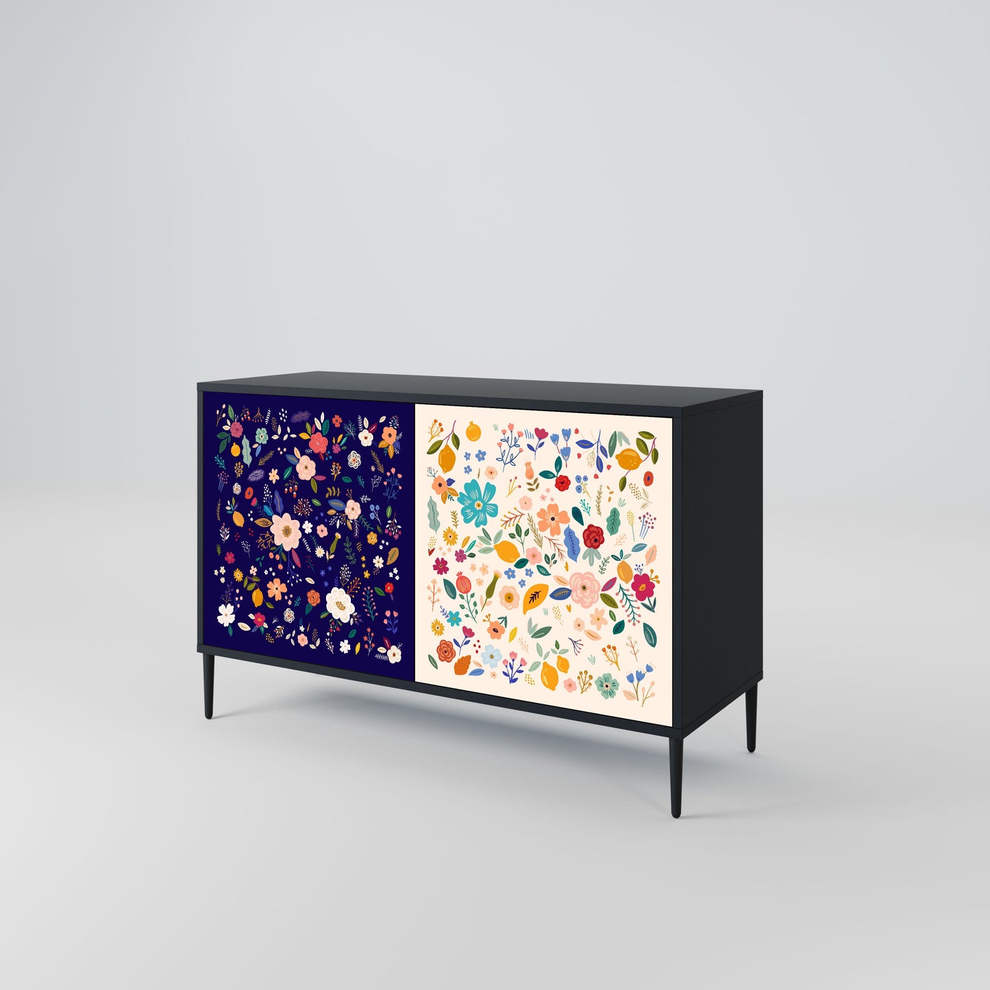Credenza a 2 ante FLORAL COMBINATION in finitura nera