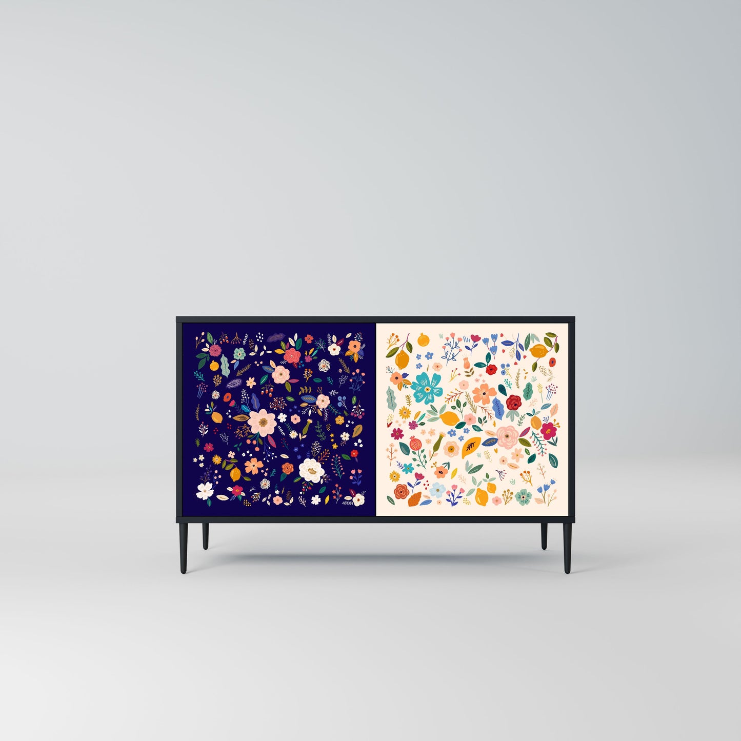 Credenza a 2 ante FLORAL COMBINATION in finitura nera