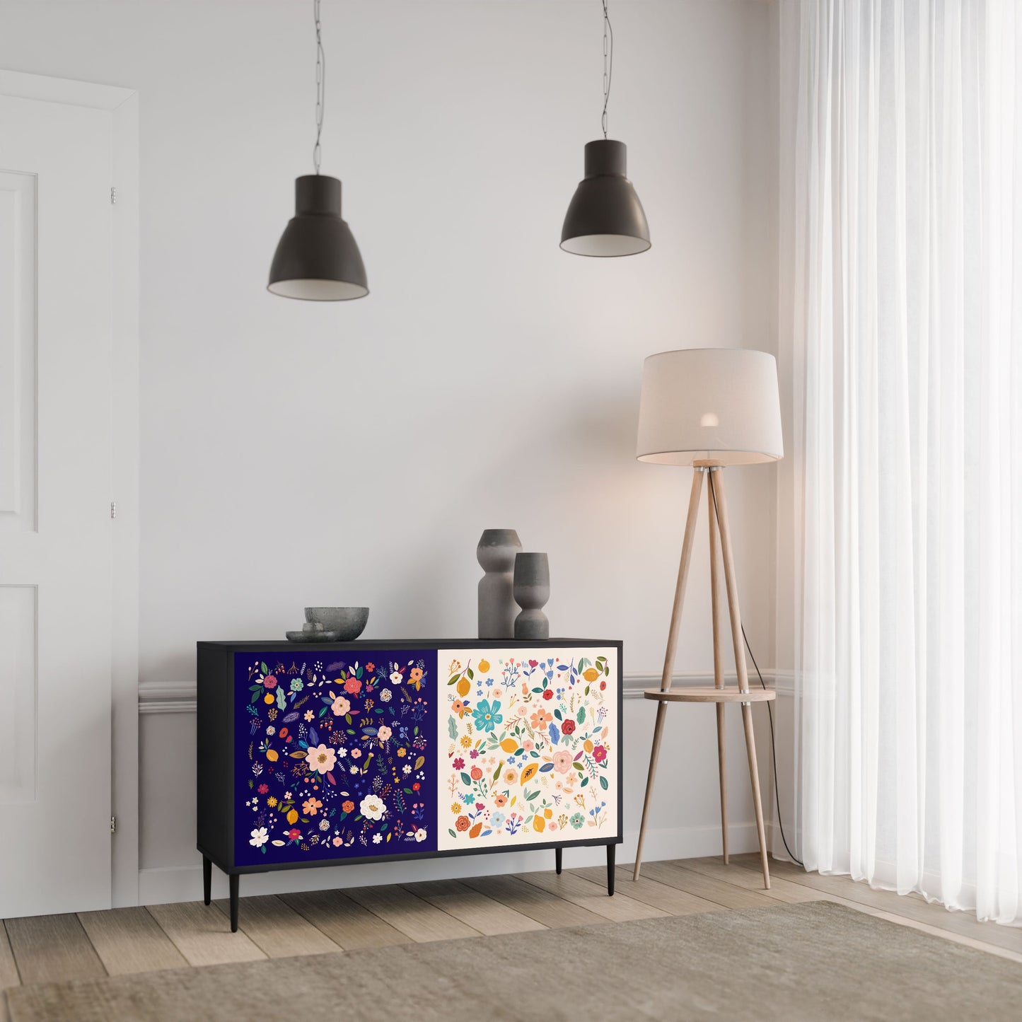 Credenza a 2 ante FLORAL COMBINATION in finitura nera