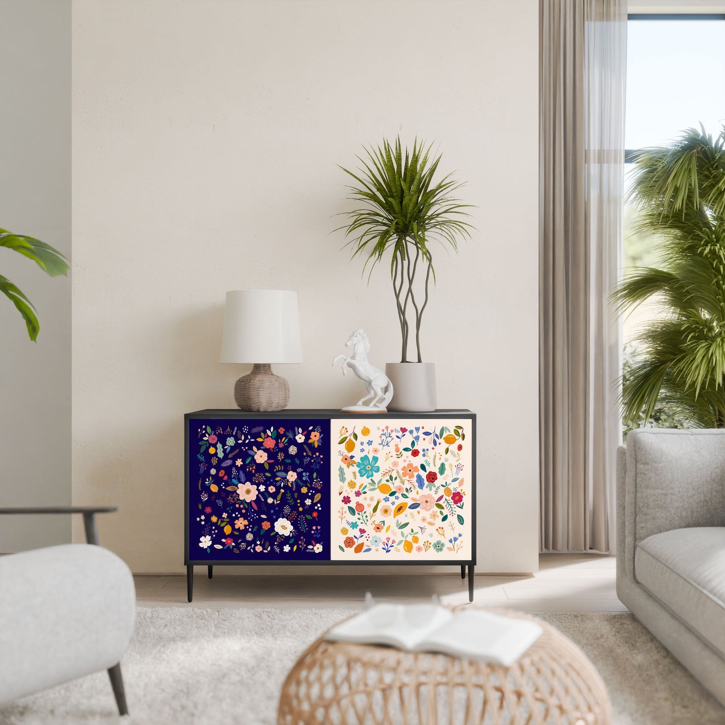 Credenza a 2 ante FLORAL COMBINATION in finitura nera