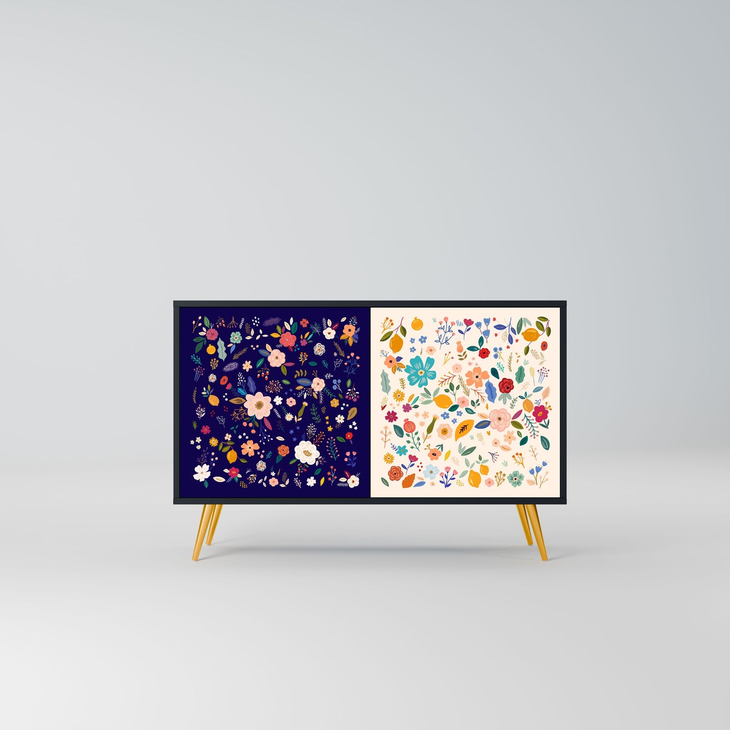 Credenza a 2 ante FLORAL COMBINATION in finitura nera