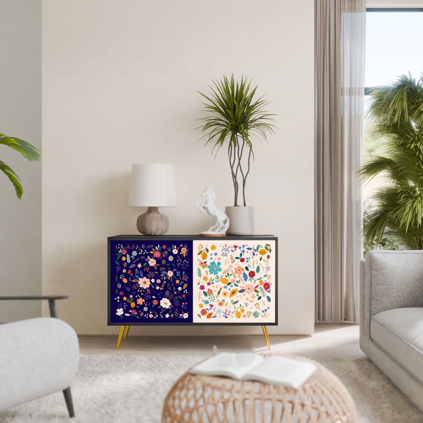 Credenza a 2 ante FLORAL COMBINATION in finitura nera