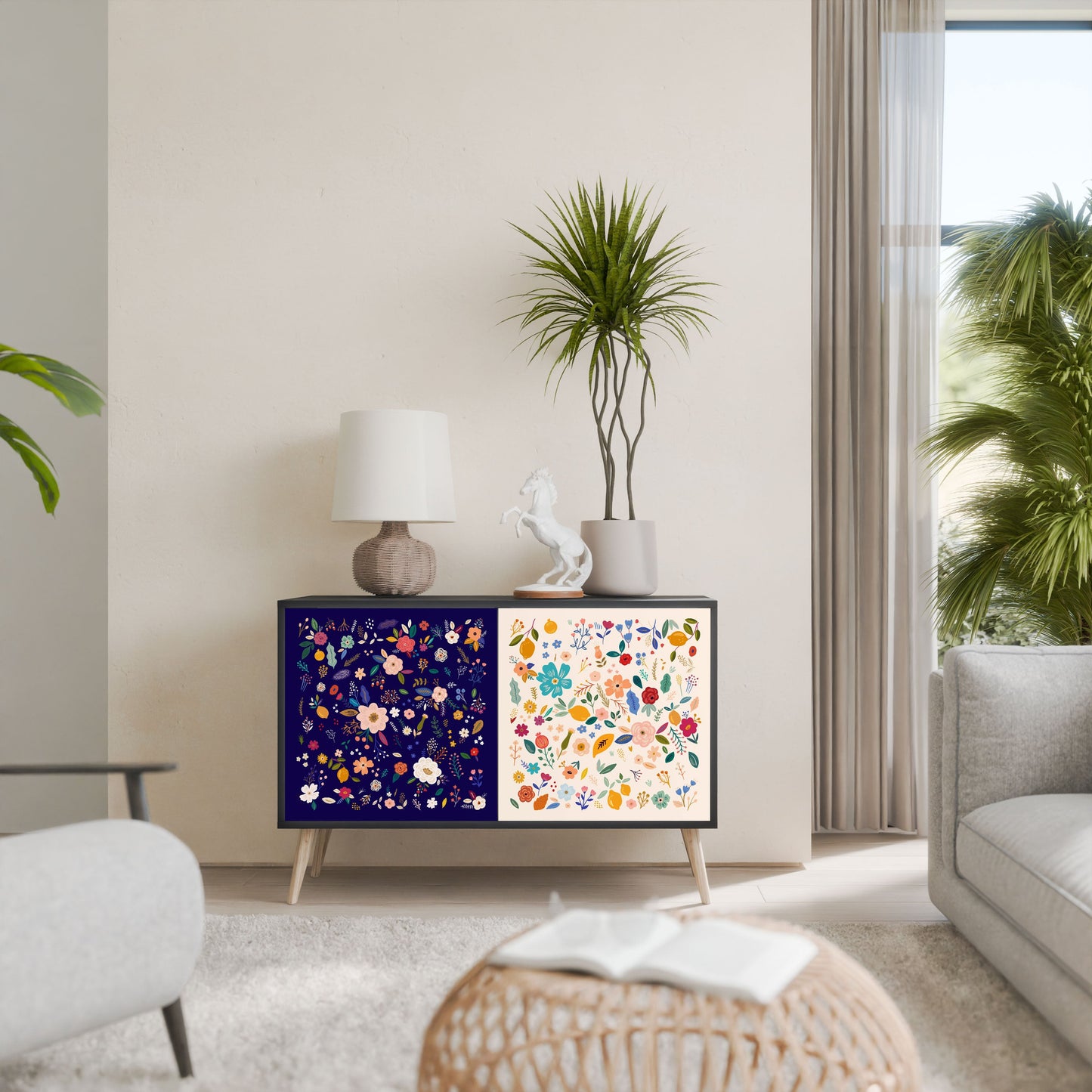 Credenza a 2 ante FLORAL COMBINATION in finitura nera