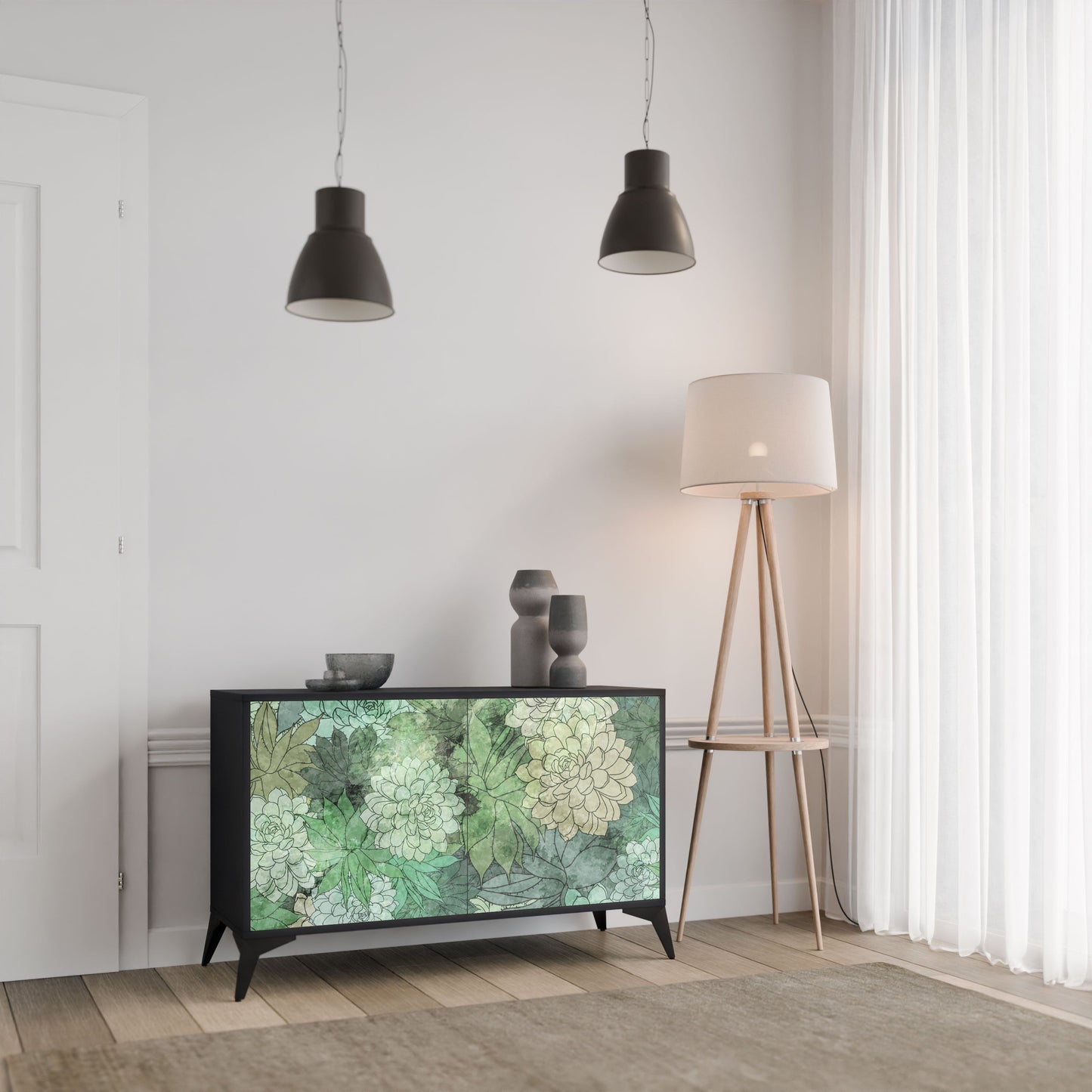 Credenza SUCCULENT CLUSTER a 2 ante in finitura nera