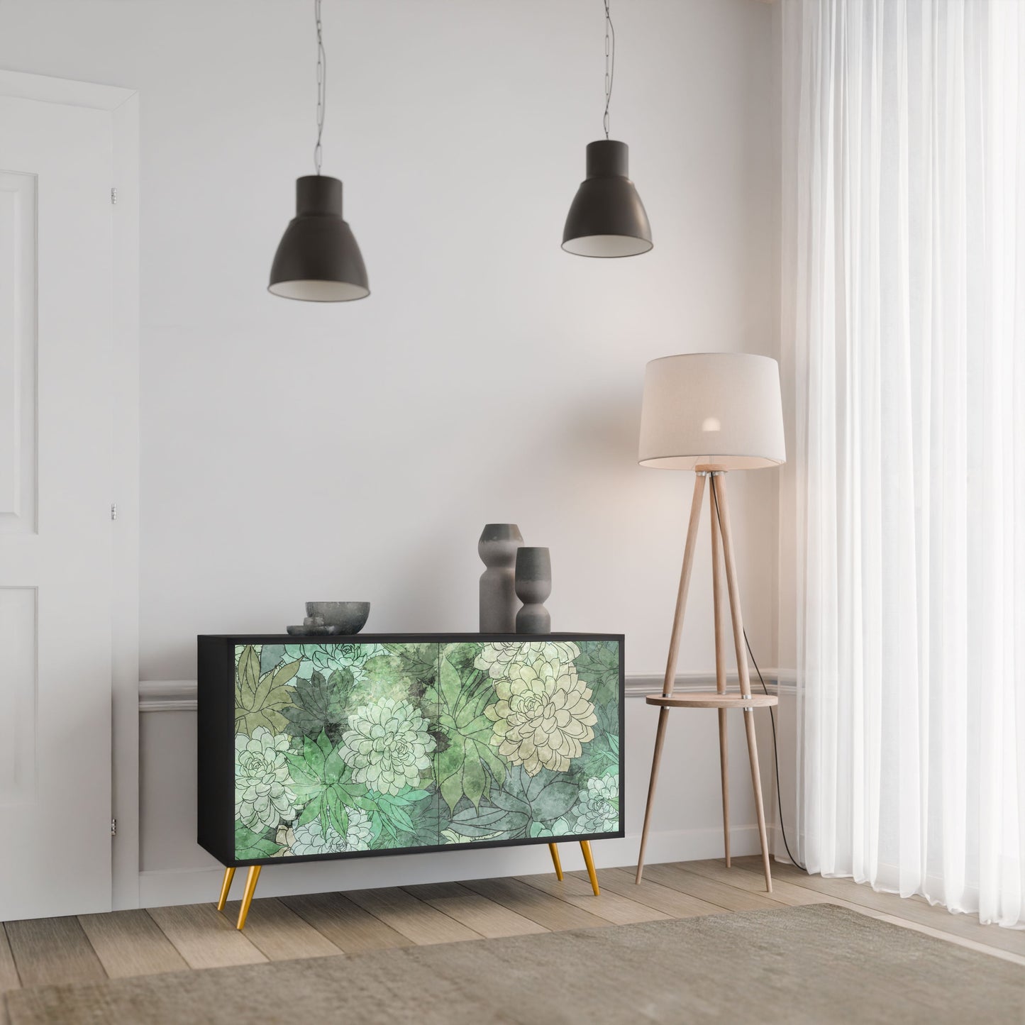 Credenza SUCCULENT CLUSTER a 2 ante in finitura nera