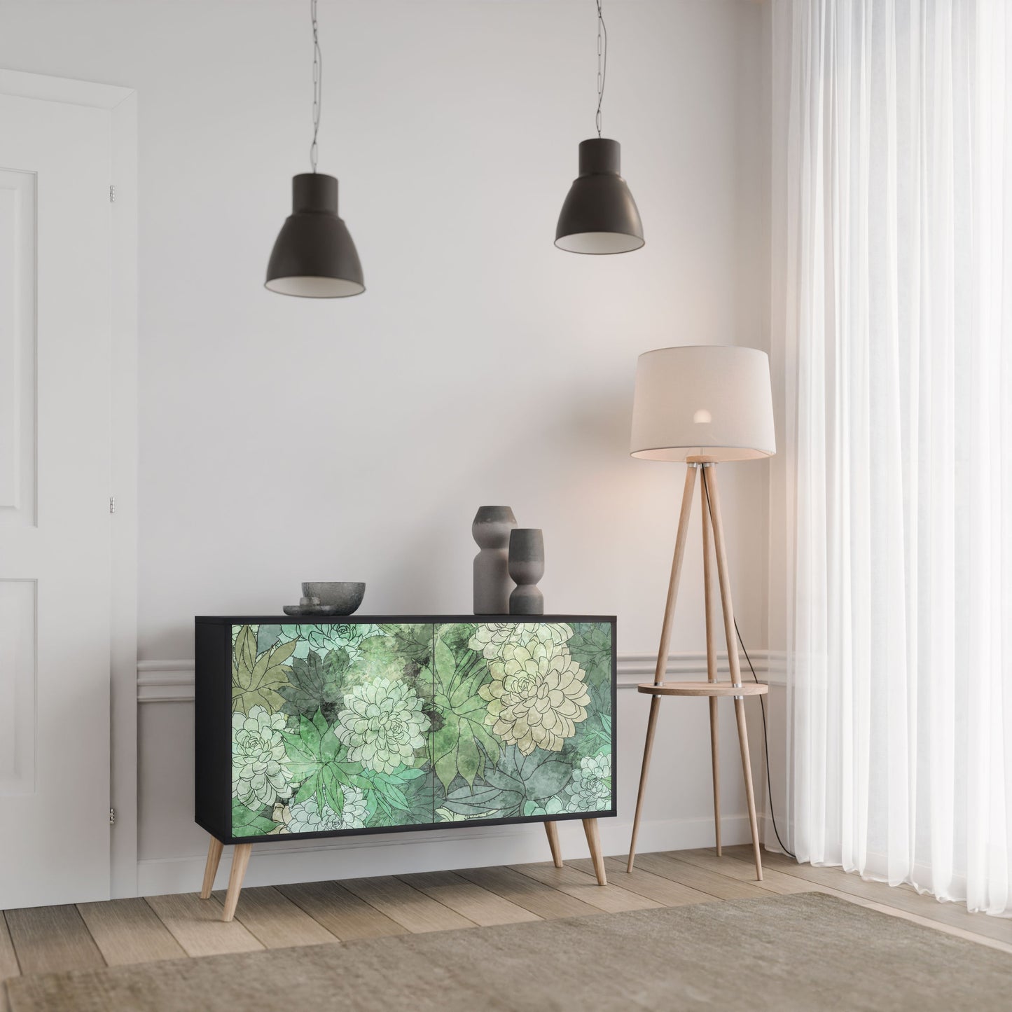 Credenza SUCCULENT CLUSTER a 2 ante in finitura nera