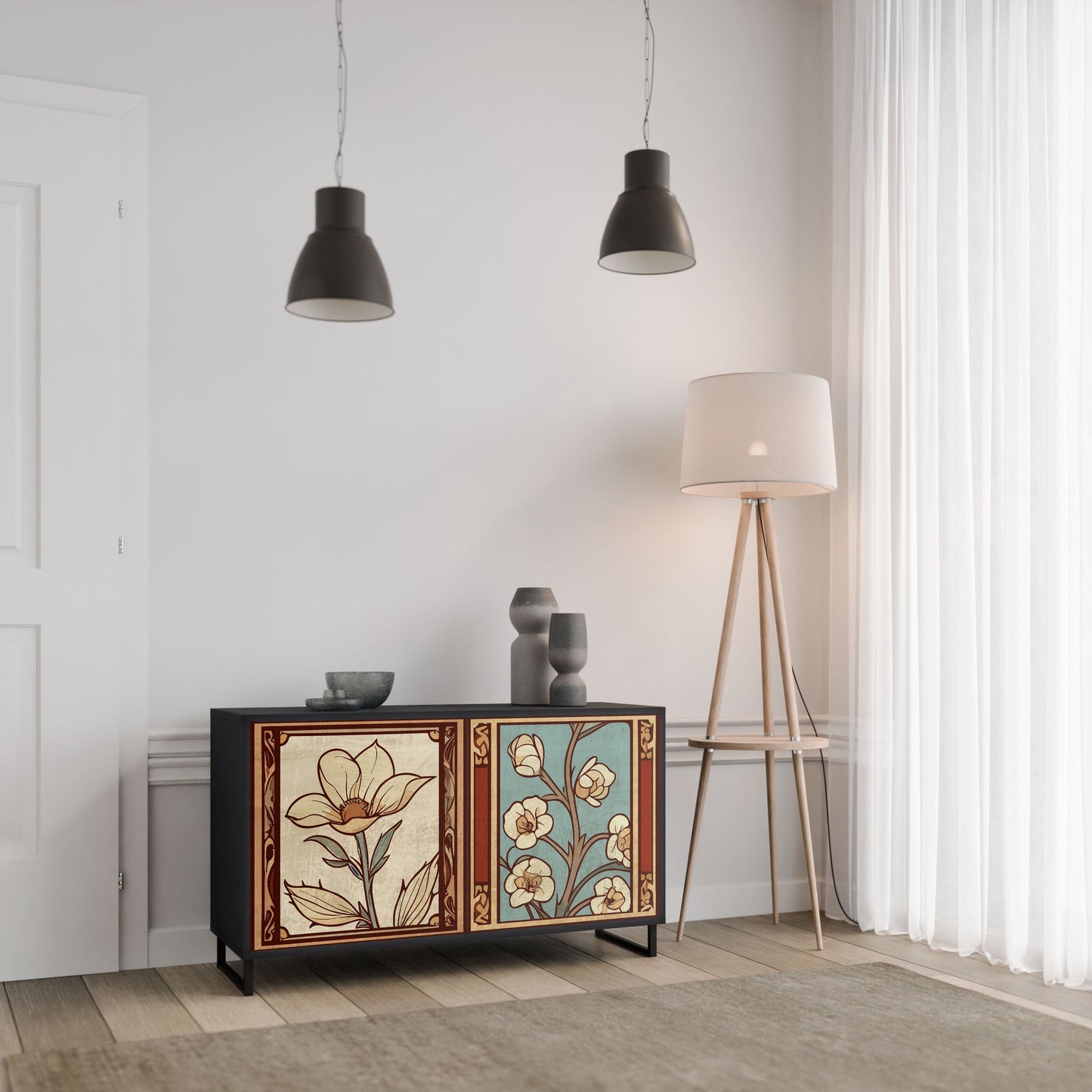 TIMELESS FLORA 2-Door Sideboard in Black Finish