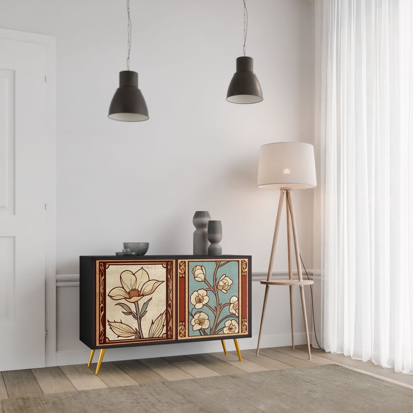 TIMELESS FLORA 2-Door Sideboard in Black Finish