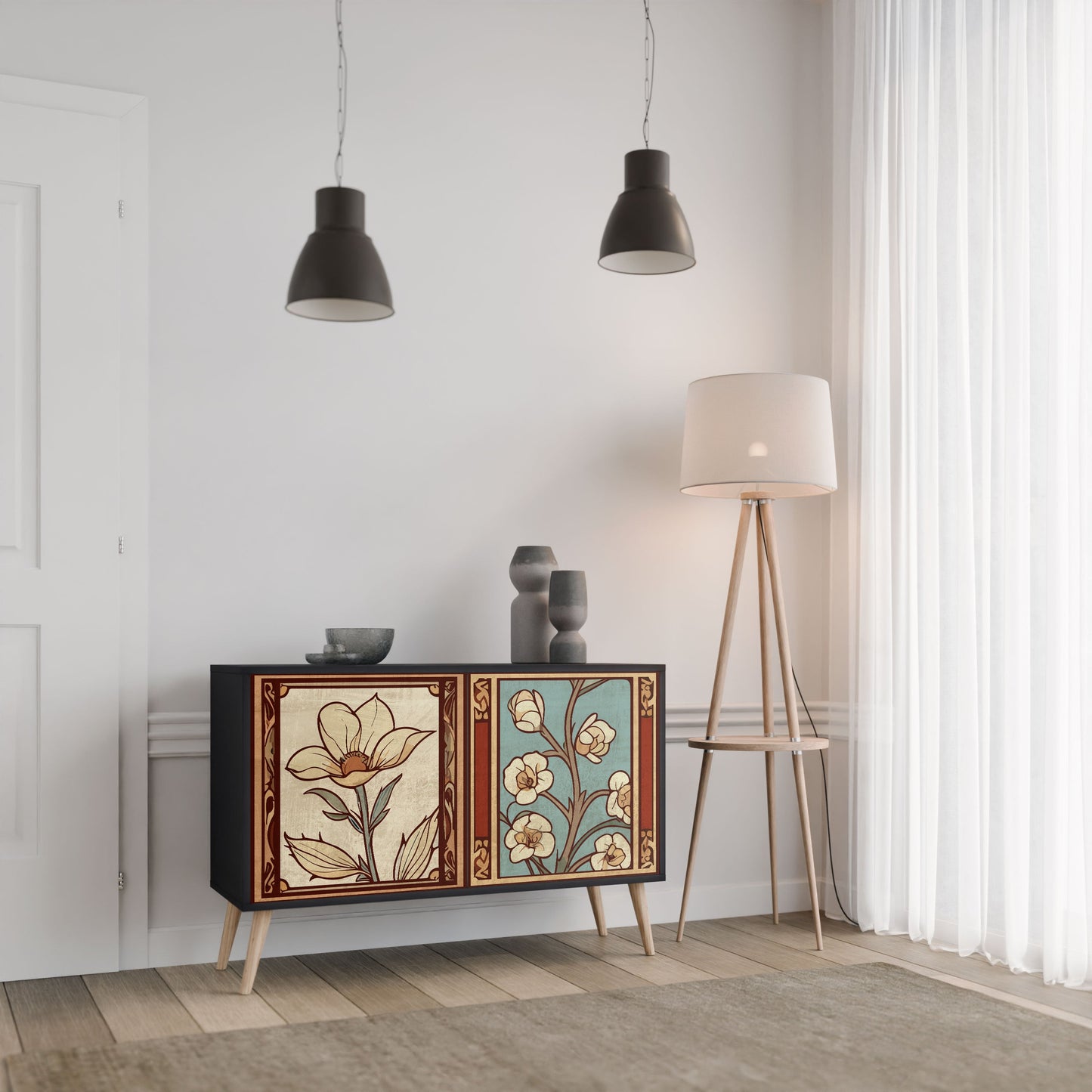 TIMELESS FLORA 2-Door Sideboard in Black Finish