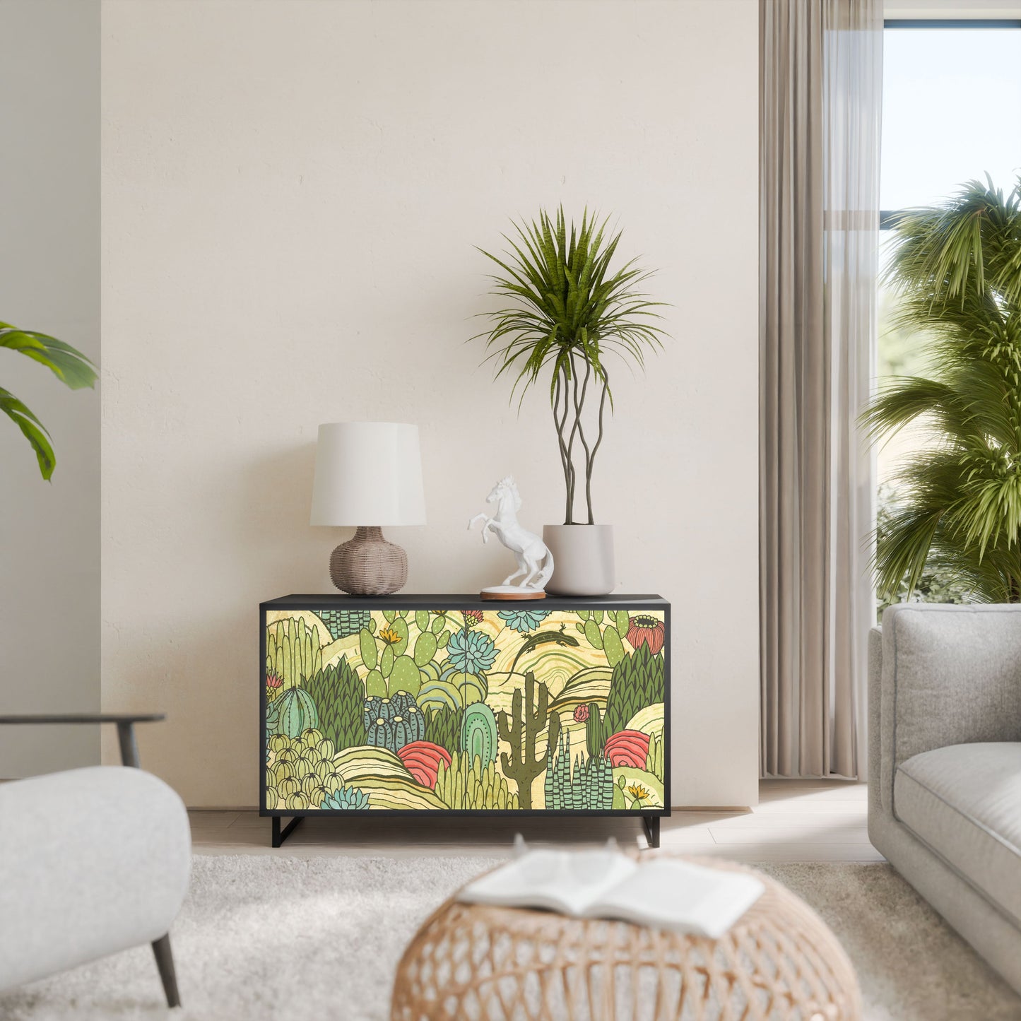 Credenza SUCCULENTS KALEIDOSCOPE a 2 ante in finitura nera