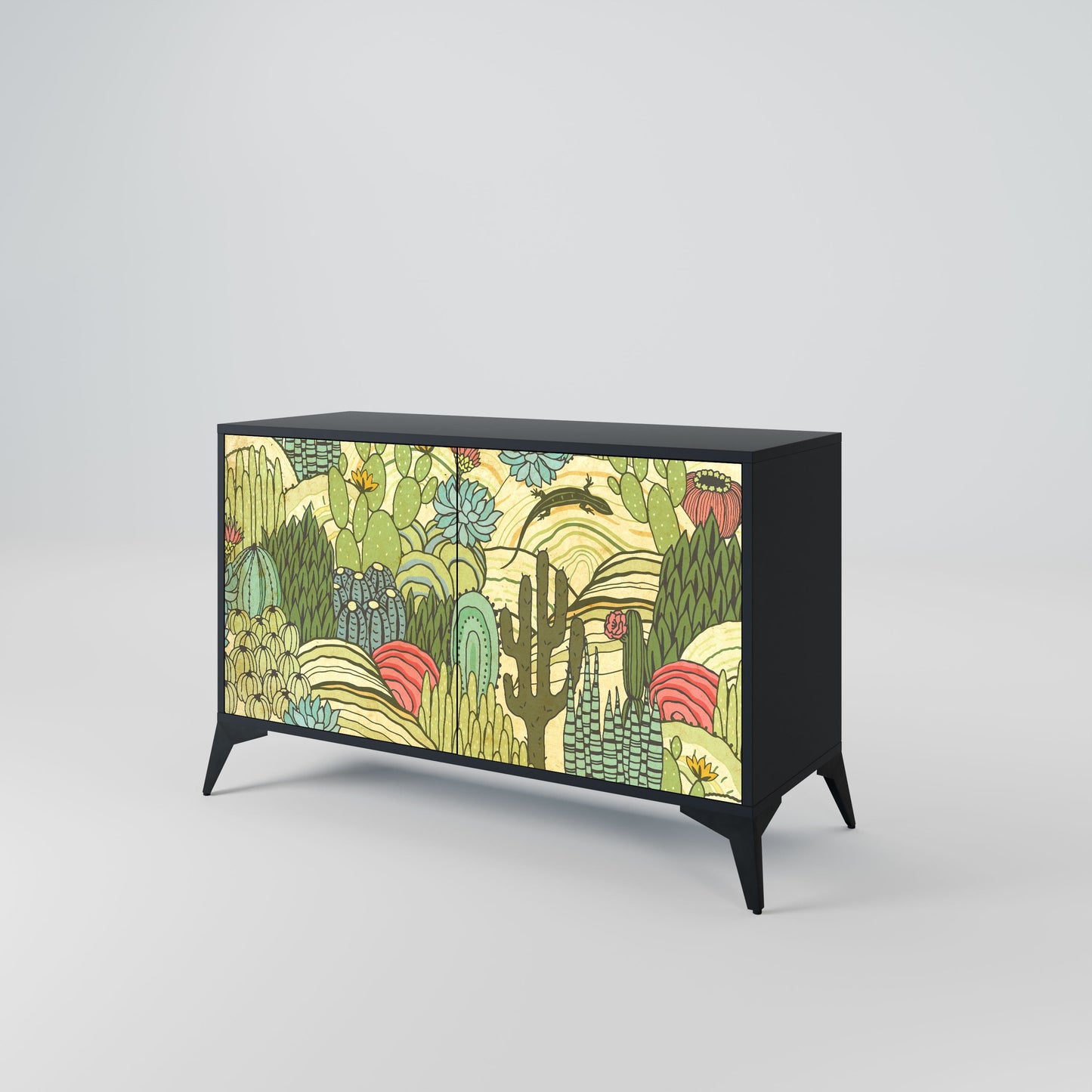 Credenza SUCCULENTS KALEIDOSCOPE a 2 ante in finitura nera