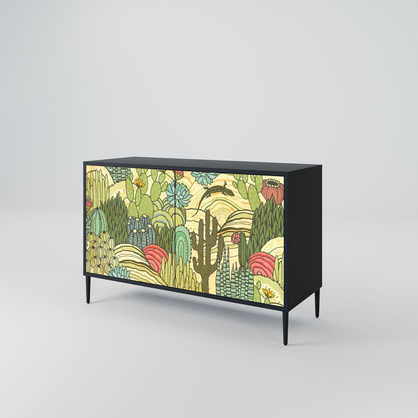 Credenza SUCCULENTS KALEIDOSCOPE a 2 ante in finitura nera