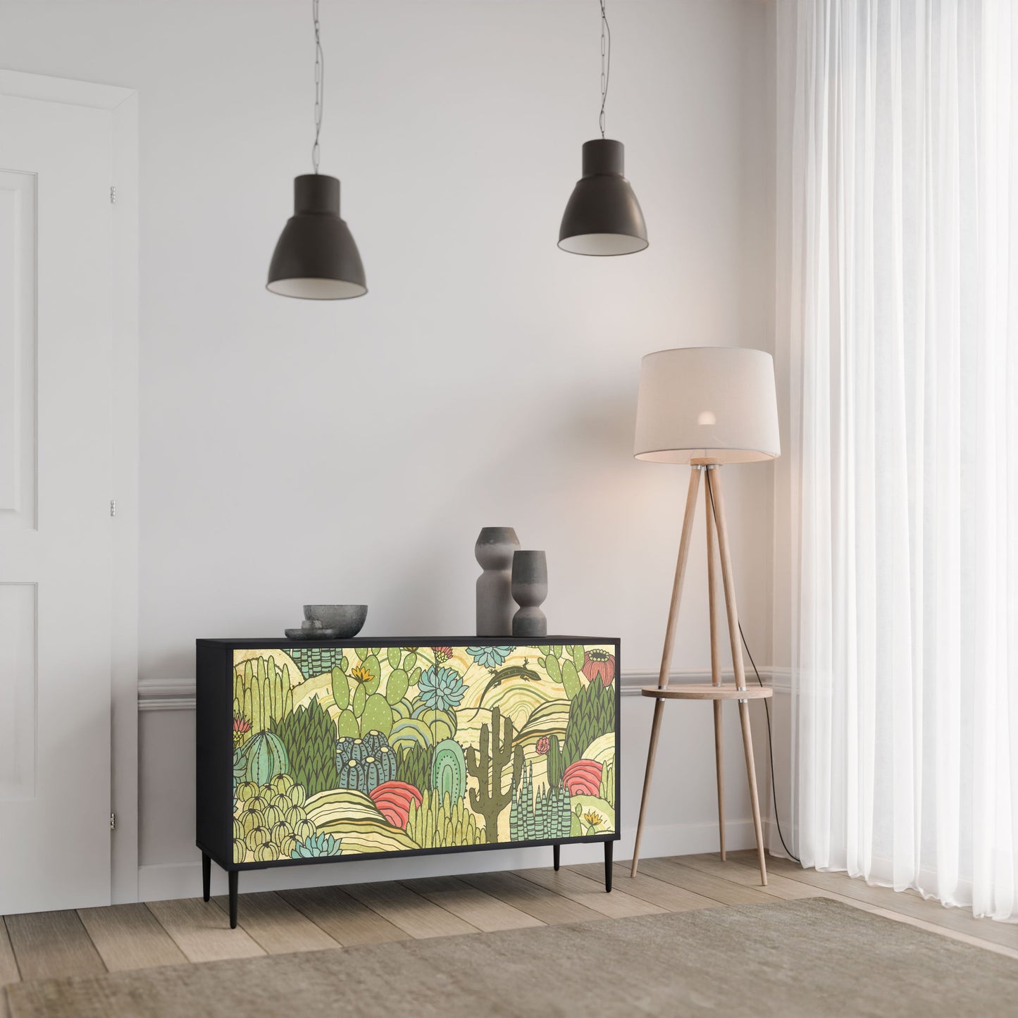 Credenza SUCCULENTS KALEIDOSCOPE a 2 ante in finitura nera
