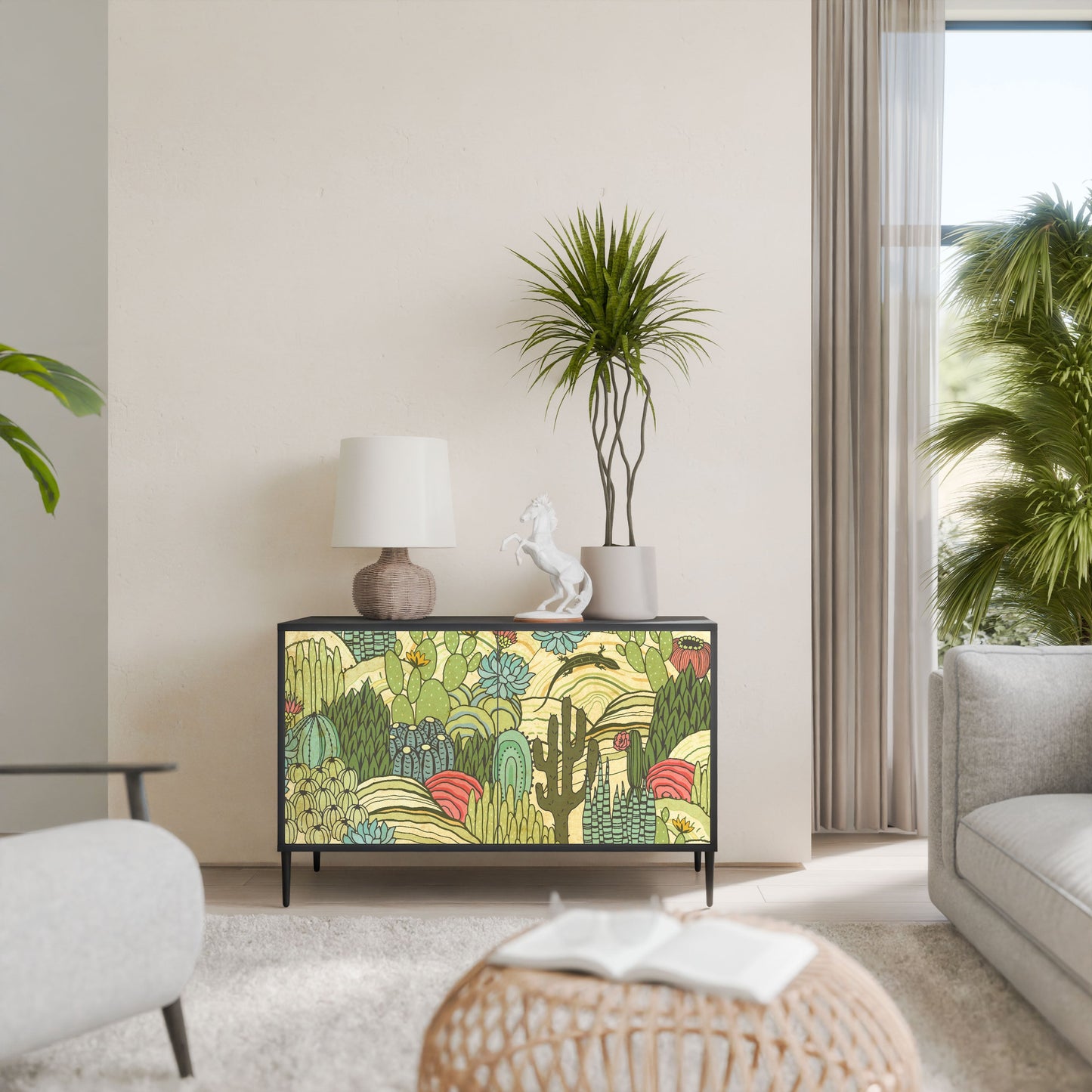 Credenza SUCCULENTS KALEIDOSCOPE a 2 ante in finitura nera