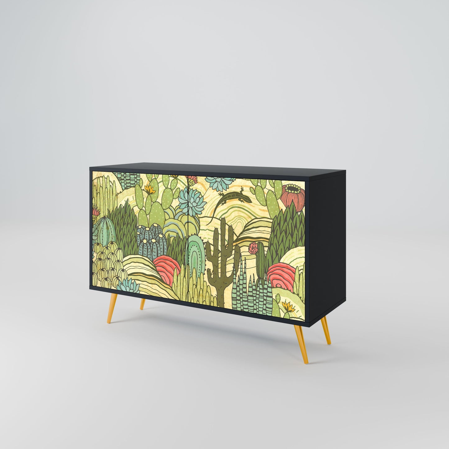 Credenza SUCCULENTS KALEIDOSCOPE a 2 ante in finitura nera