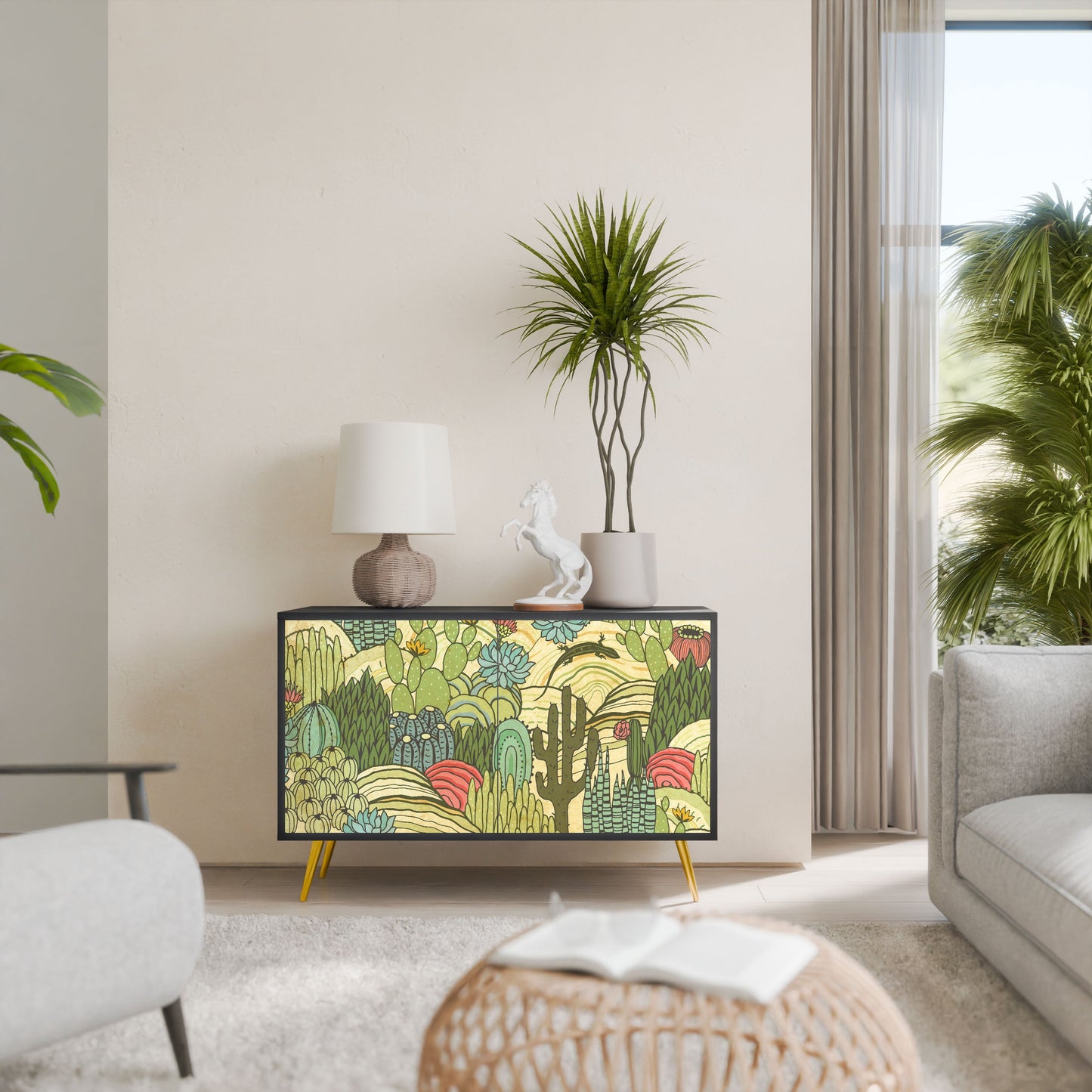 Credenza SUCCULENTS KALEIDOSCOPE a 2 ante in finitura nera