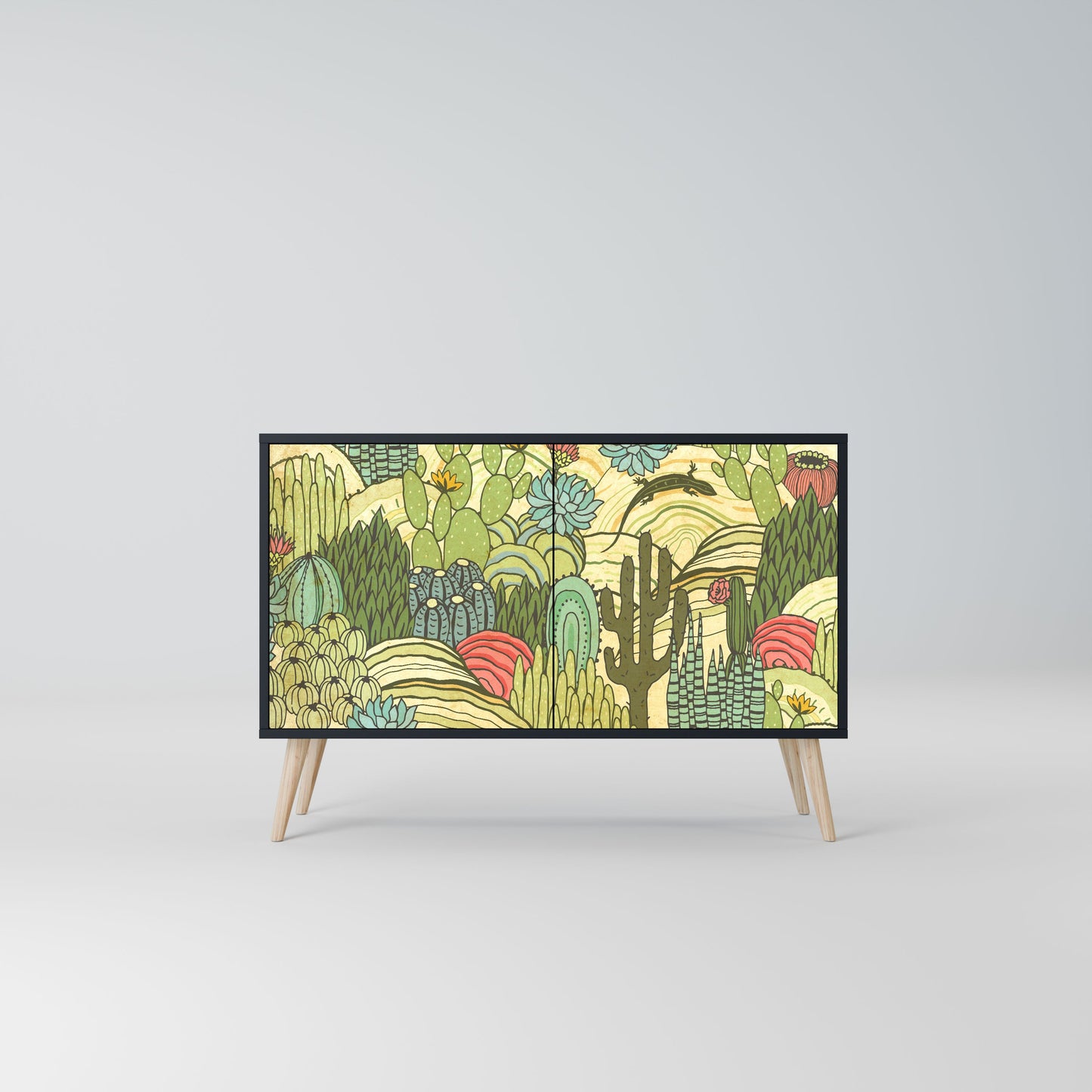 Credenza SUCCULENTS KALEIDOSCOPE a 2 ante in finitura nera