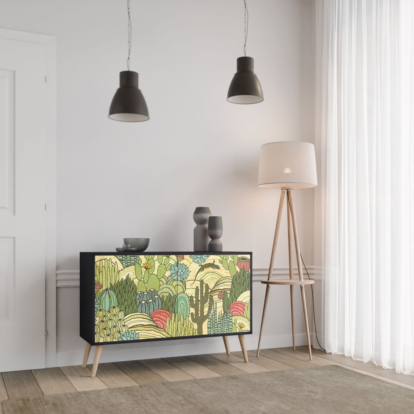 Credenza SUCCULENTS KALEIDOSCOPE a 2 ante in finitura nera