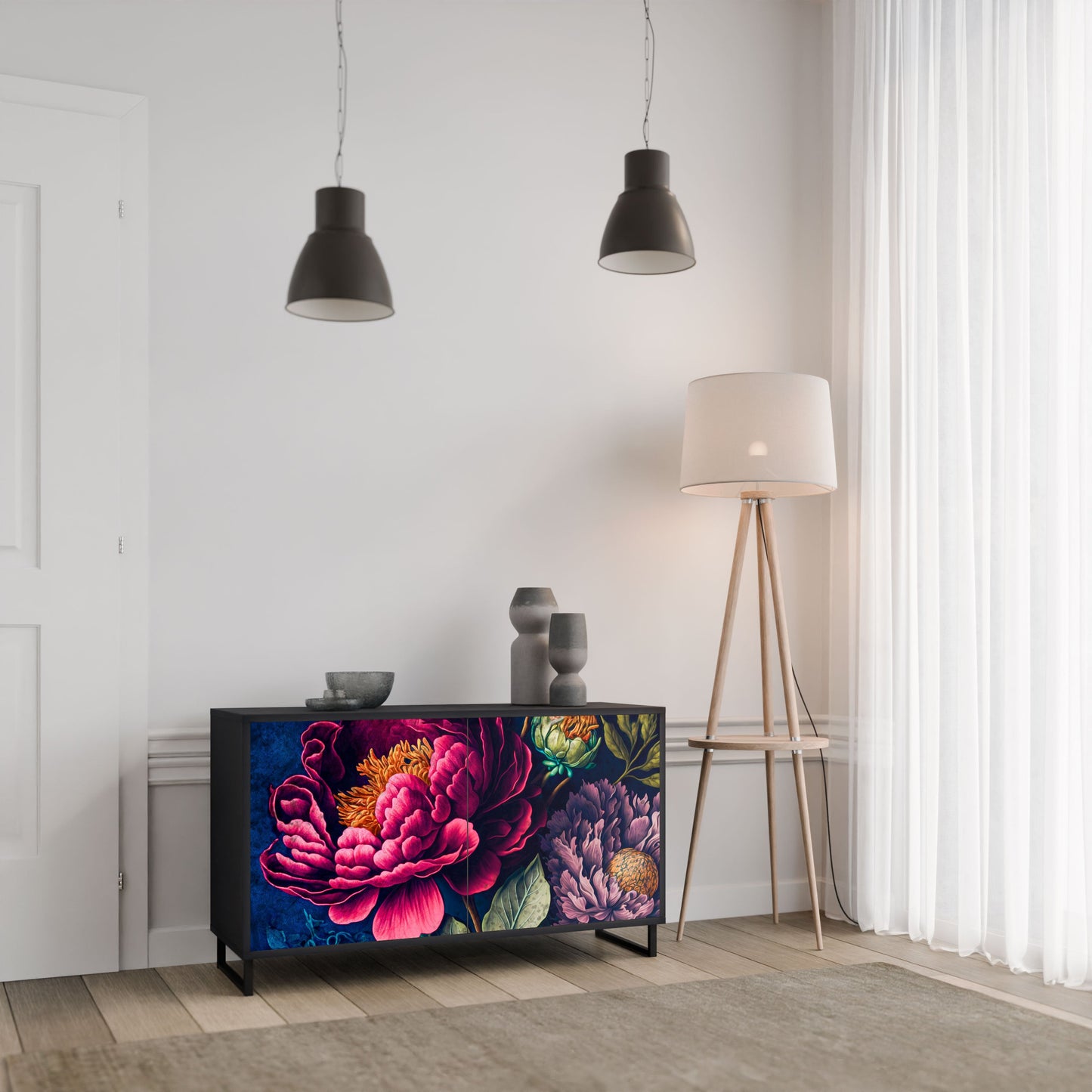 Credenza BLOOMING ELEGANCE a 2 ante in finitura nera