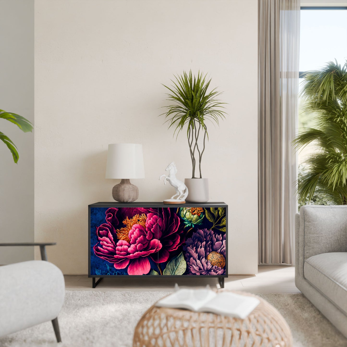 Credenza BLOOMING ELEGANCE a 2 ante in finitura nera