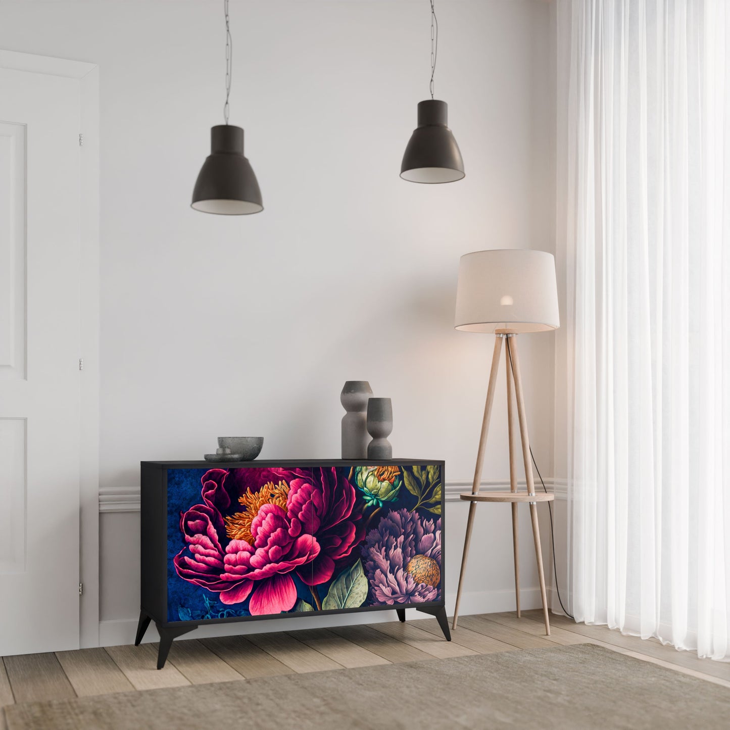 Credenza BLOOMING ELEGANCE a 2 ante in finitura nera