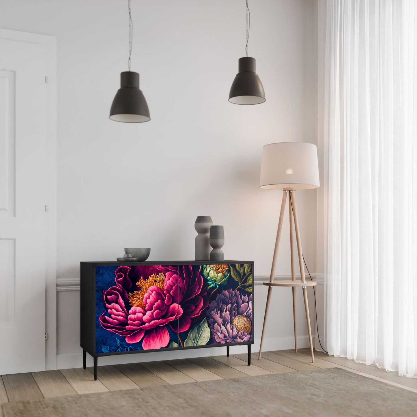 Credenza BLOOMING ELEGANCE a 2 ante in finitura nera