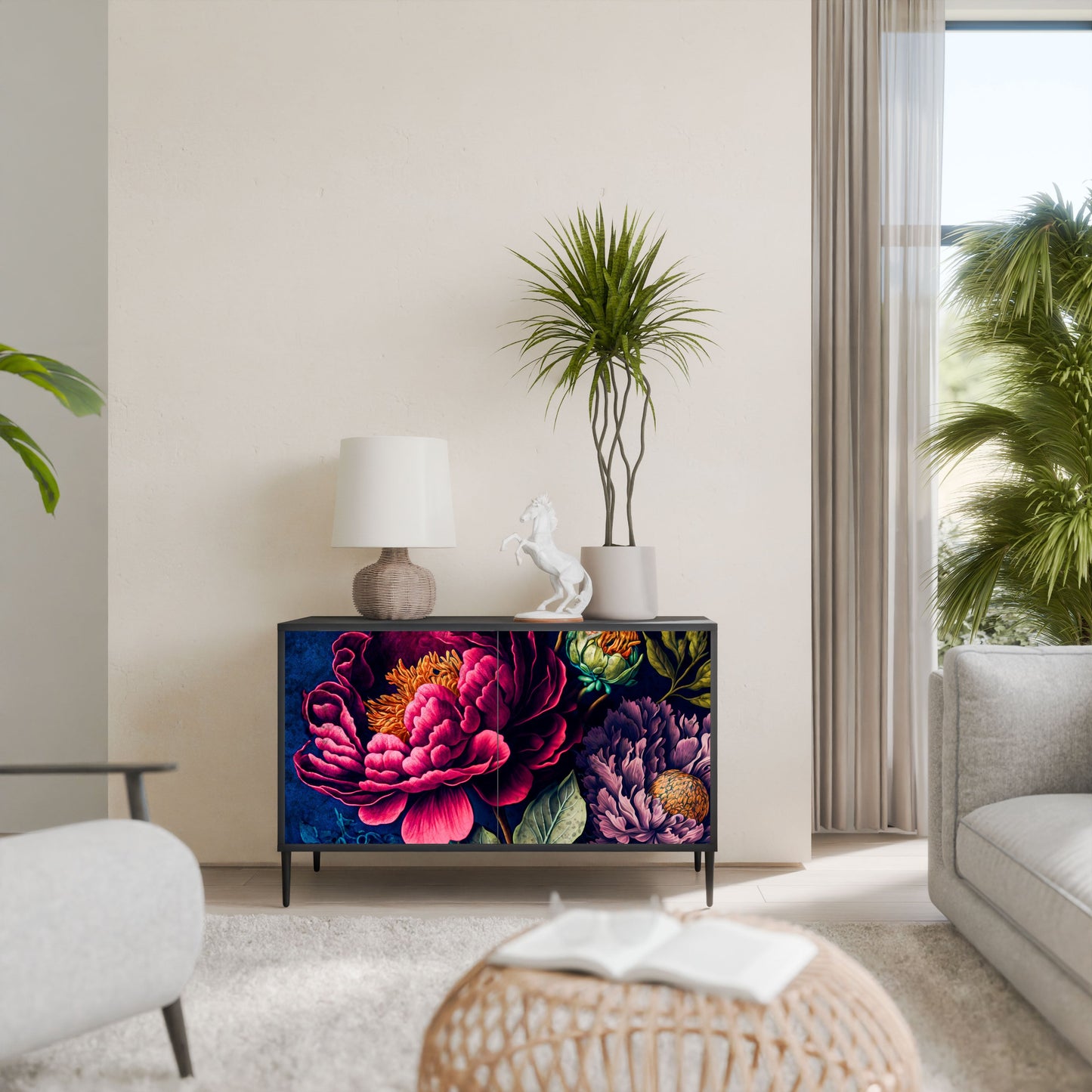Credenza BLOOMING ELEGANCE a 2 ante in finitura nera