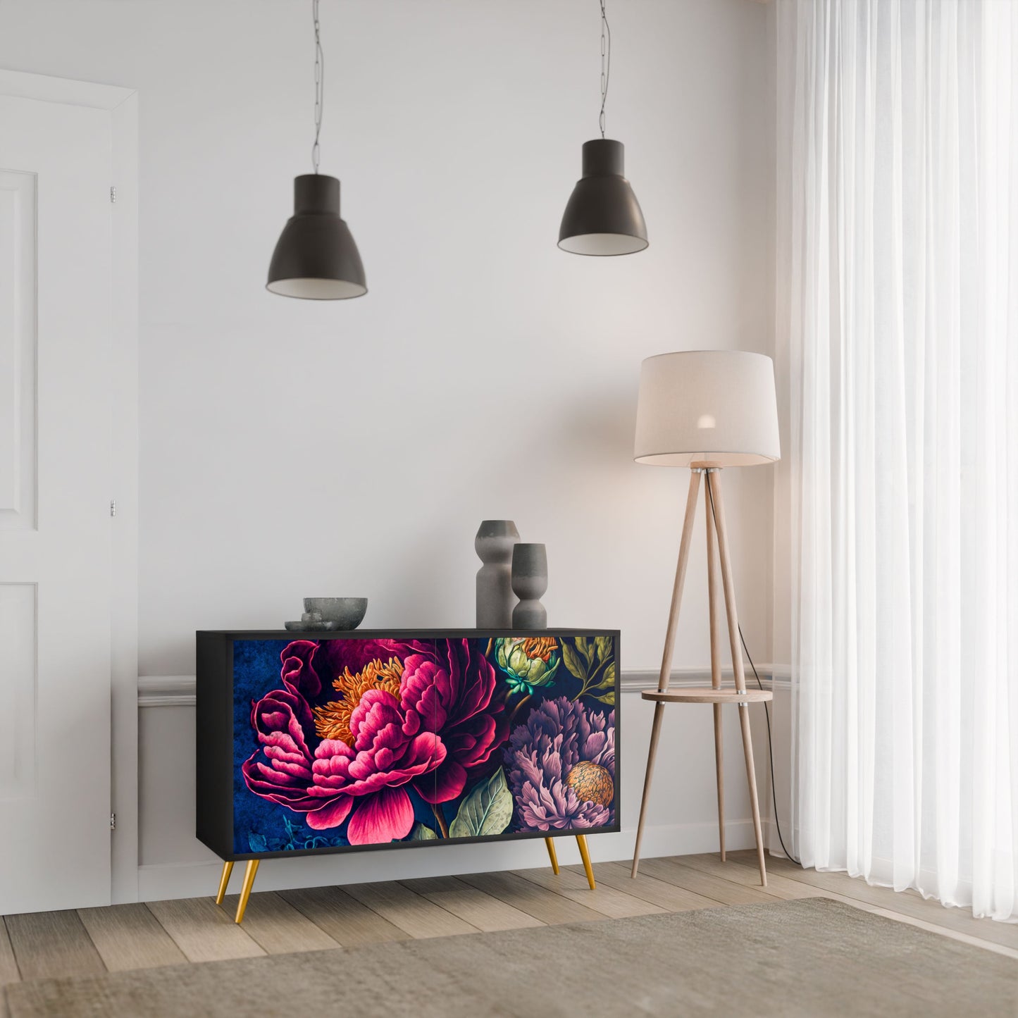 Credenza BLOOMING ELEGANCE a 2 ante in finitura nera