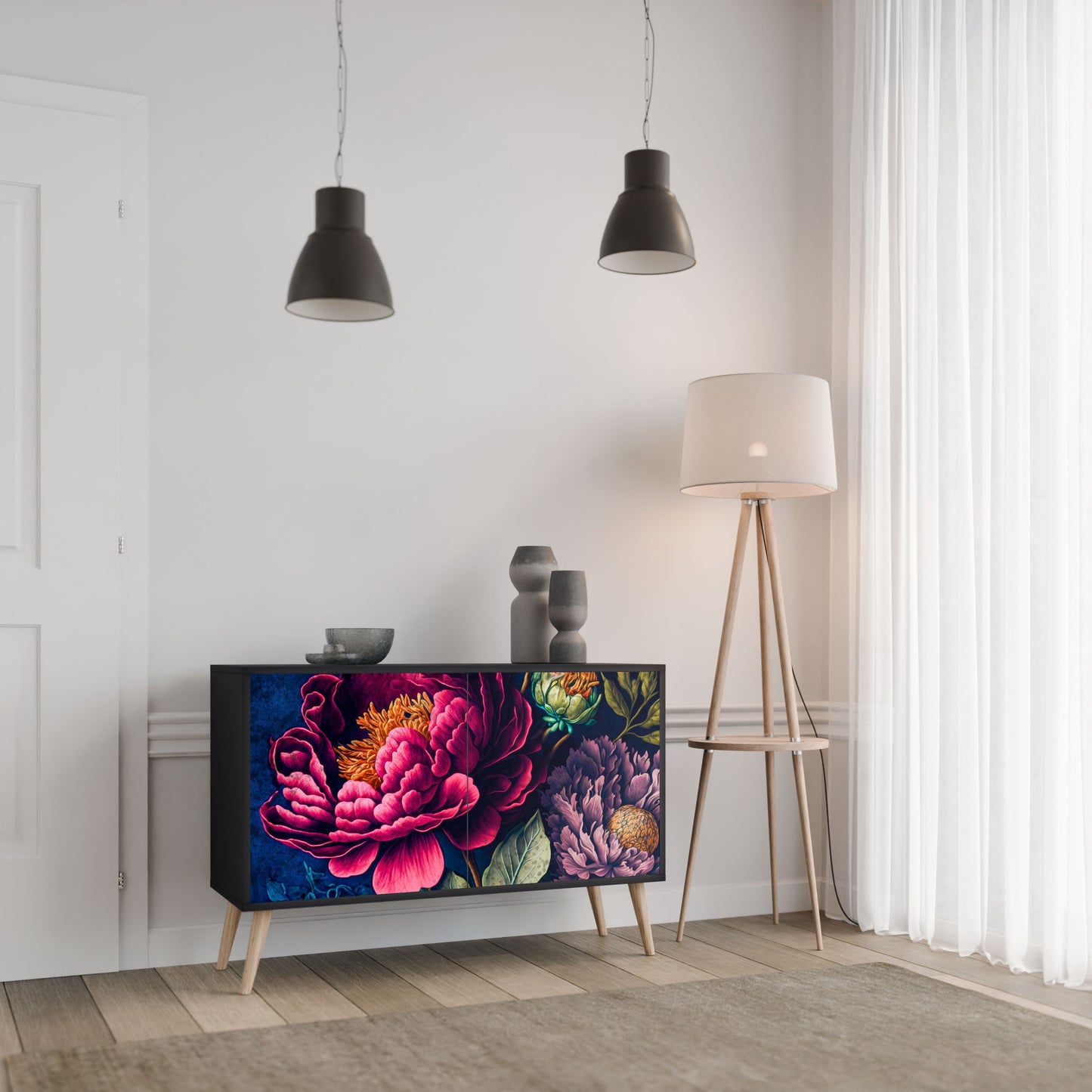 Credenza BLOOMING ELEGANCE a 2 ante in finitura nera