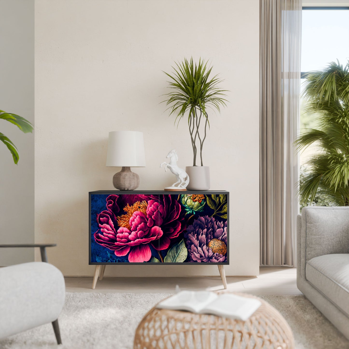 Credenza BLOOMING ELEGANCE a 2 ante in finitura nera