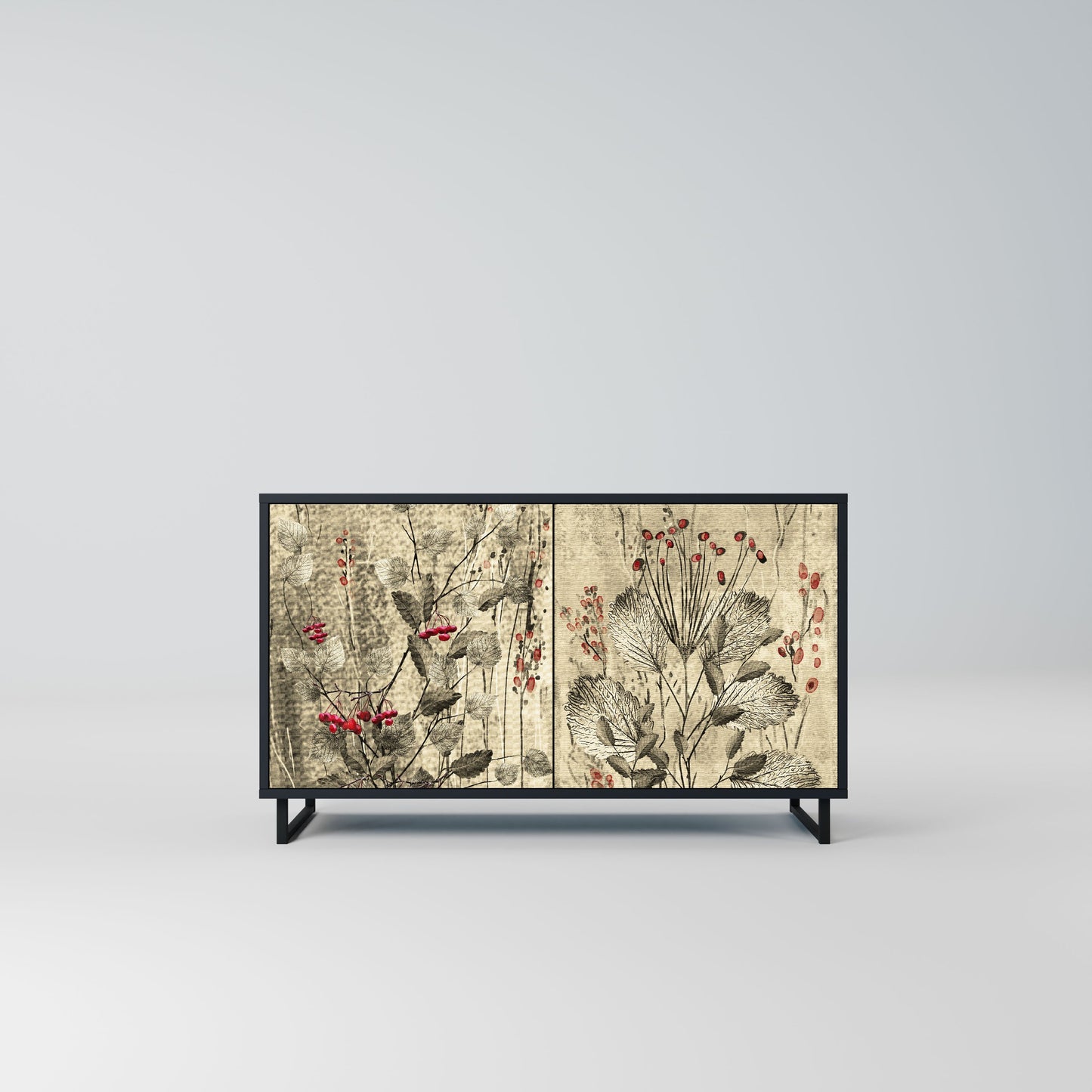 HERBAL GRACE 2-Door Sideboard in Black Finish
