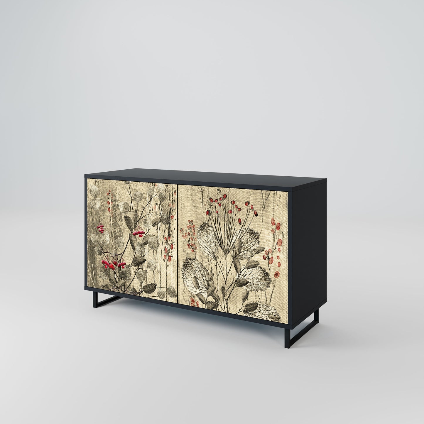HERBAL GRACE 2-Door Sideboard in Black Finish